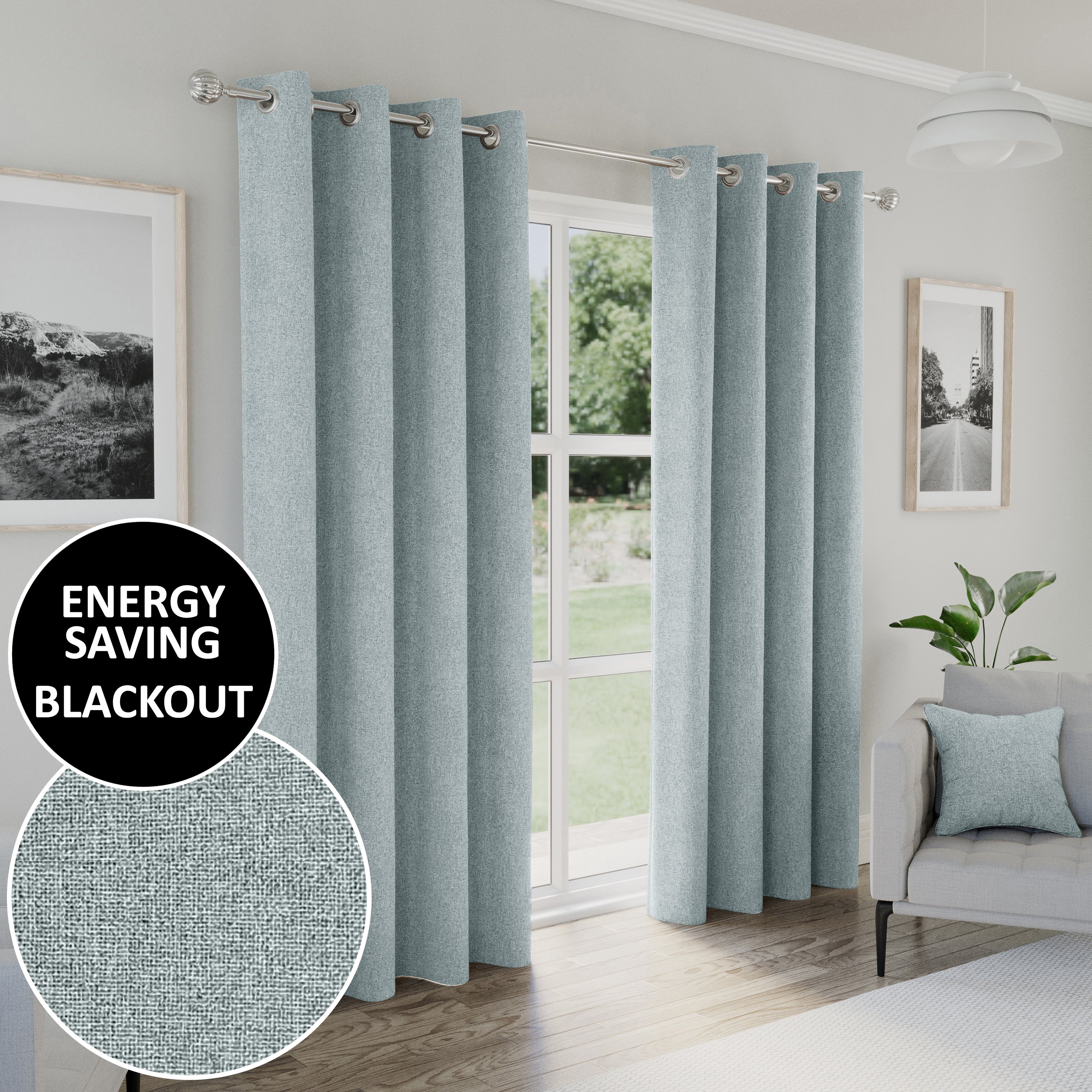 Enhanced Living Austin 100% Blackout, Thermal Blue Curtains With Eyelet Header - Pair