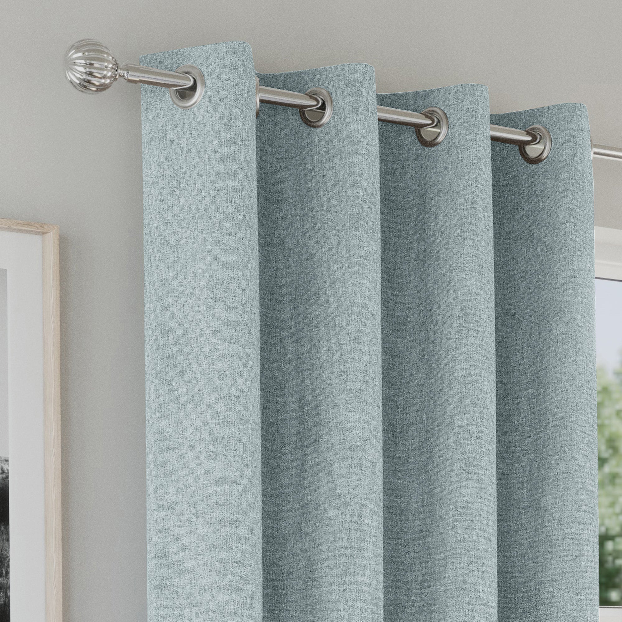 Enhanced Living Austin 100% Blackout, Thermal Blue Curtains With Eyelet Header - Pair - Image 3