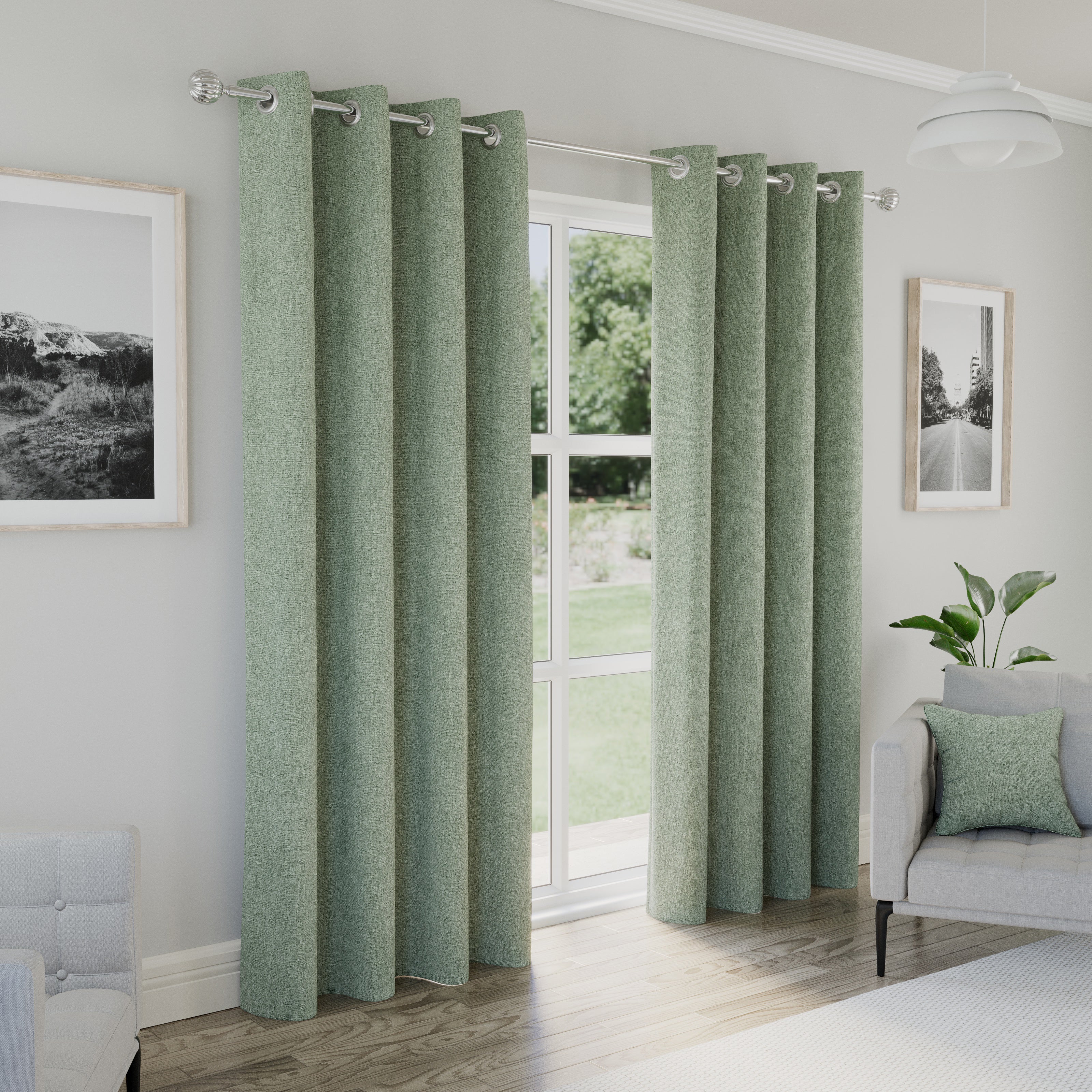 Enhanced Living Austin 100% Blackout, Thermal Green Curtains With Eyelet Header - Pair - Image 2