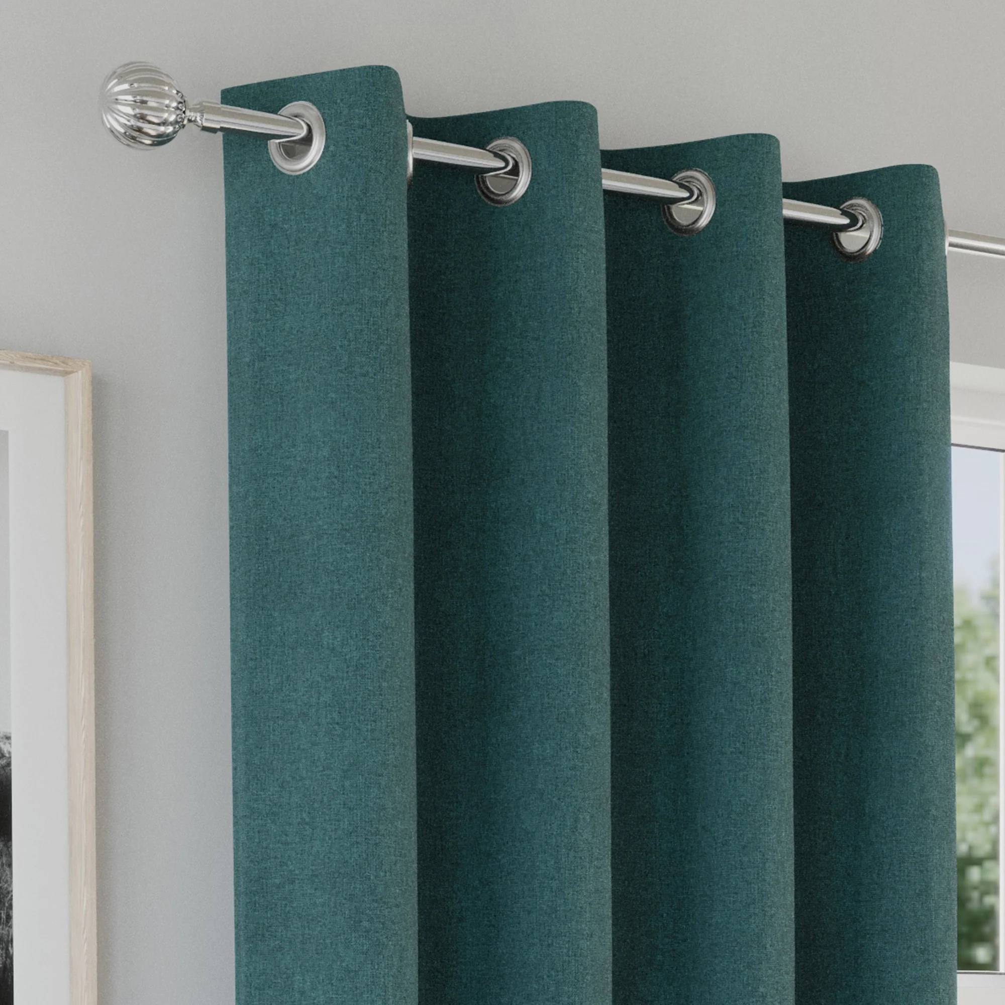 Enhanced Living Austin 100% Blackout, Thermal Teal Curtains With Eyelet Header - Pair - Image 3