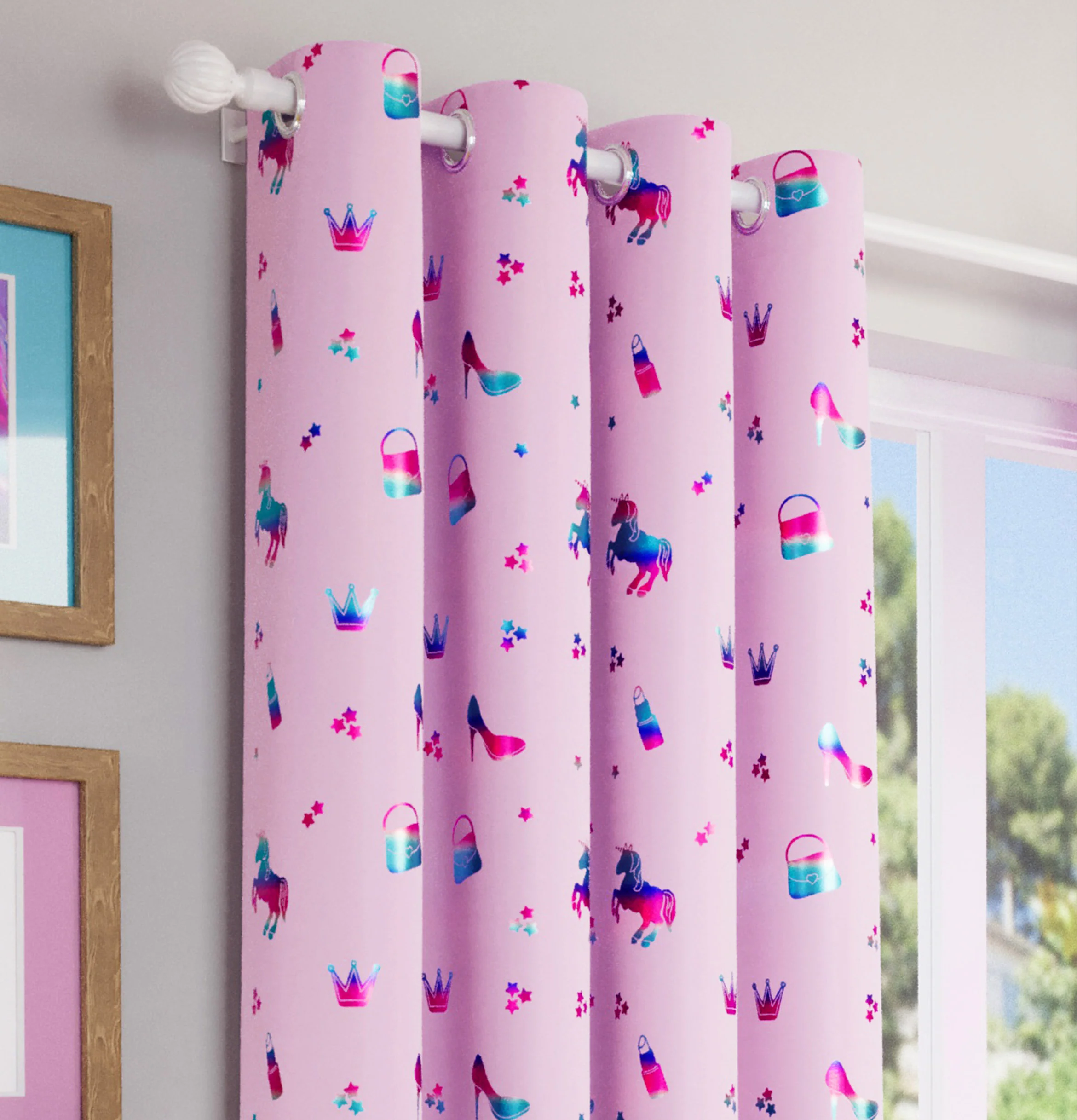Enhanced Living Charm Room Darkening Thermal Pink Metallic Print Kid's Eyelet Curtains - Pink - Image 7