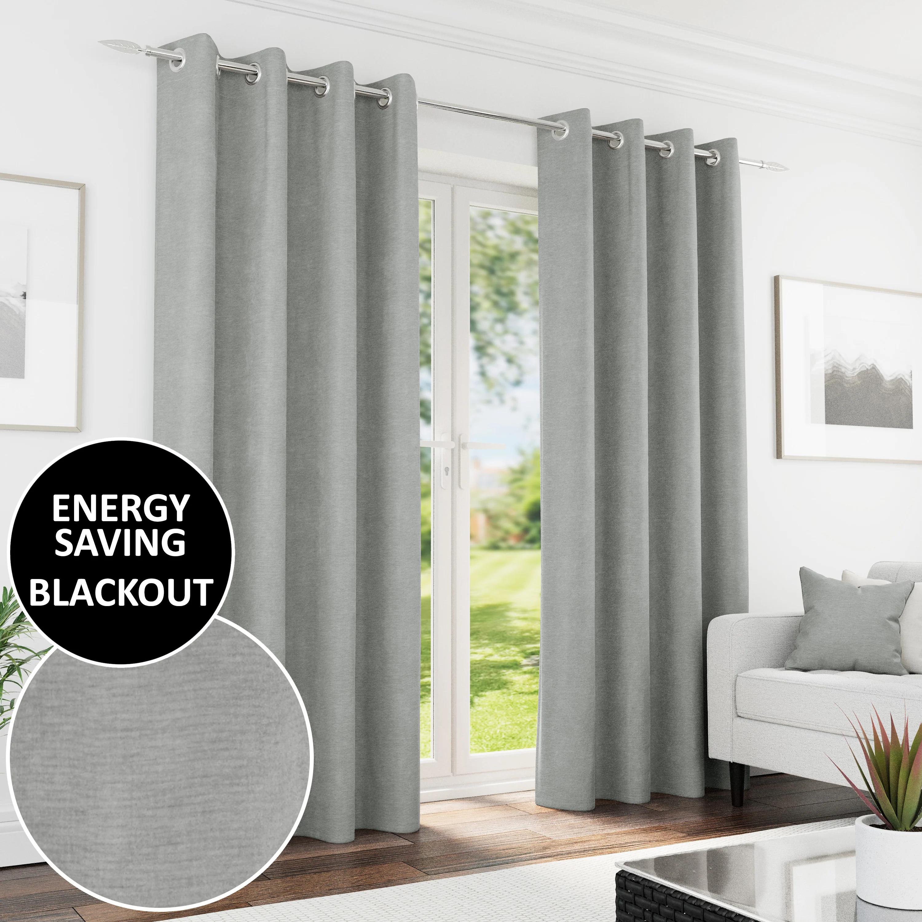 Enhanced Living Knightsbridge 100% Blackout, Thermal Grey Curtains With Eyelet Header - Pair