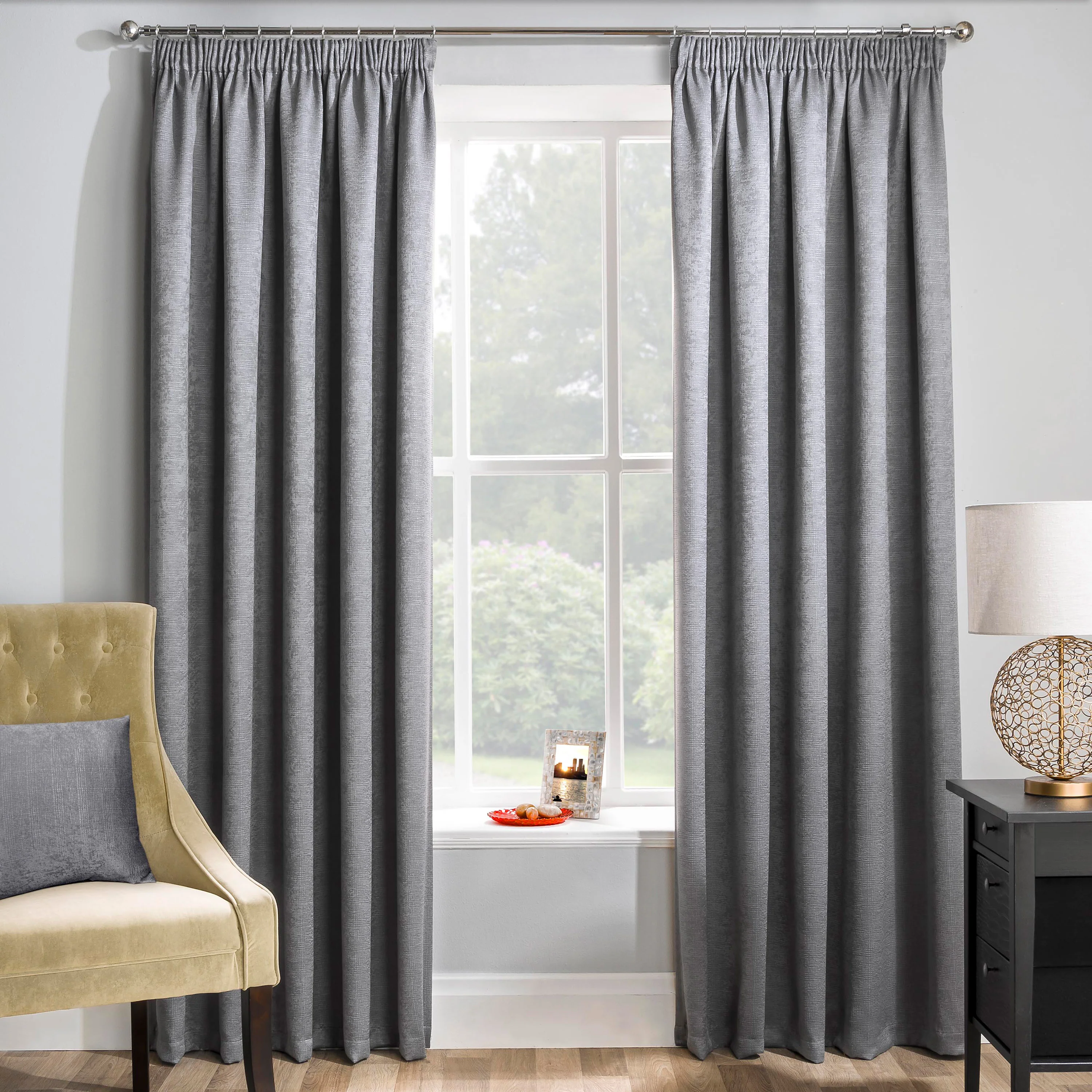 Enhanced Living Matrix Grey Silver Tape Top Thermal Noise Reducing Dim Out Curtains - Pair - Image 2