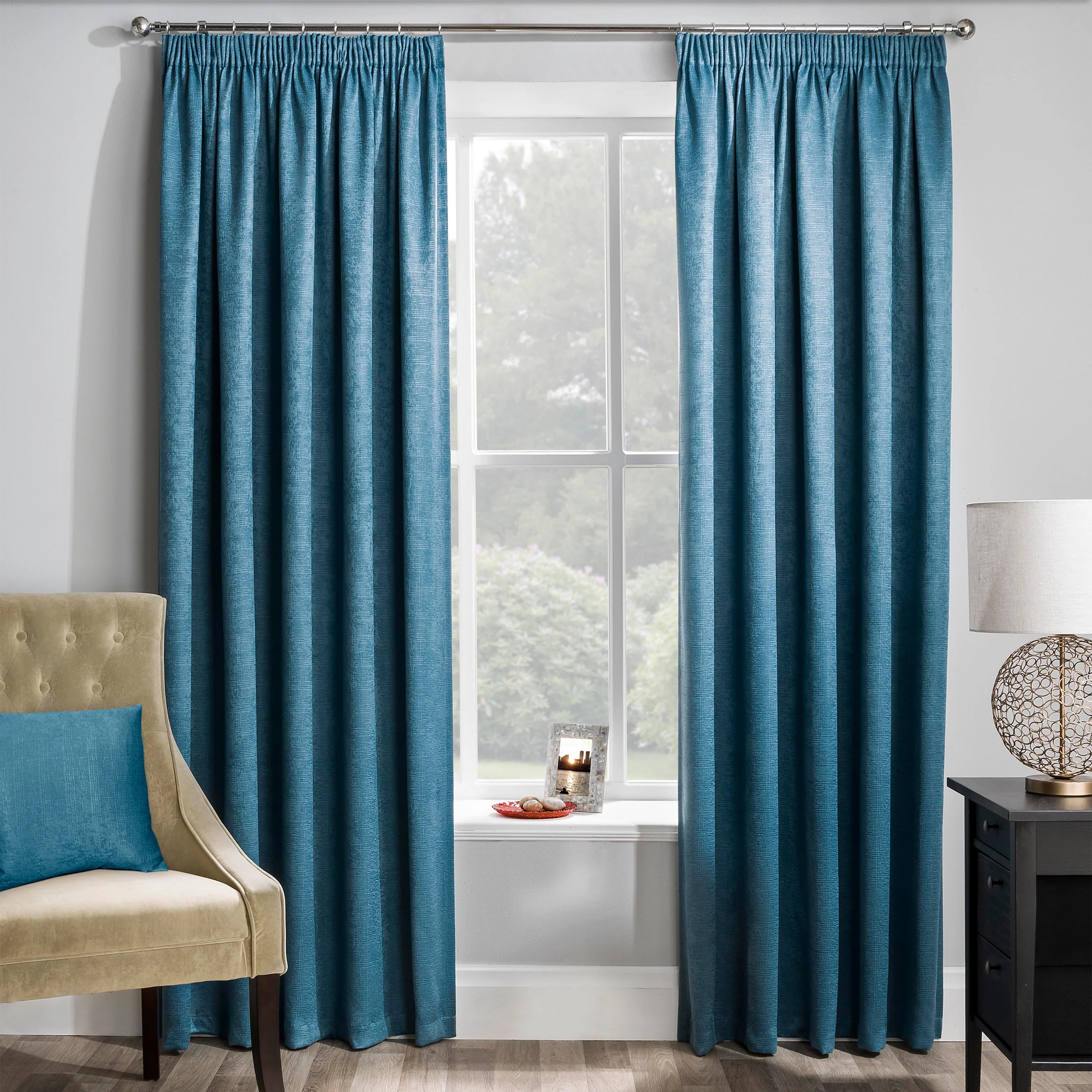Enhanced Living Matrix Teal Tape Top Thermal Noise Reducing Dim Out Curtains - Pair - Image 2