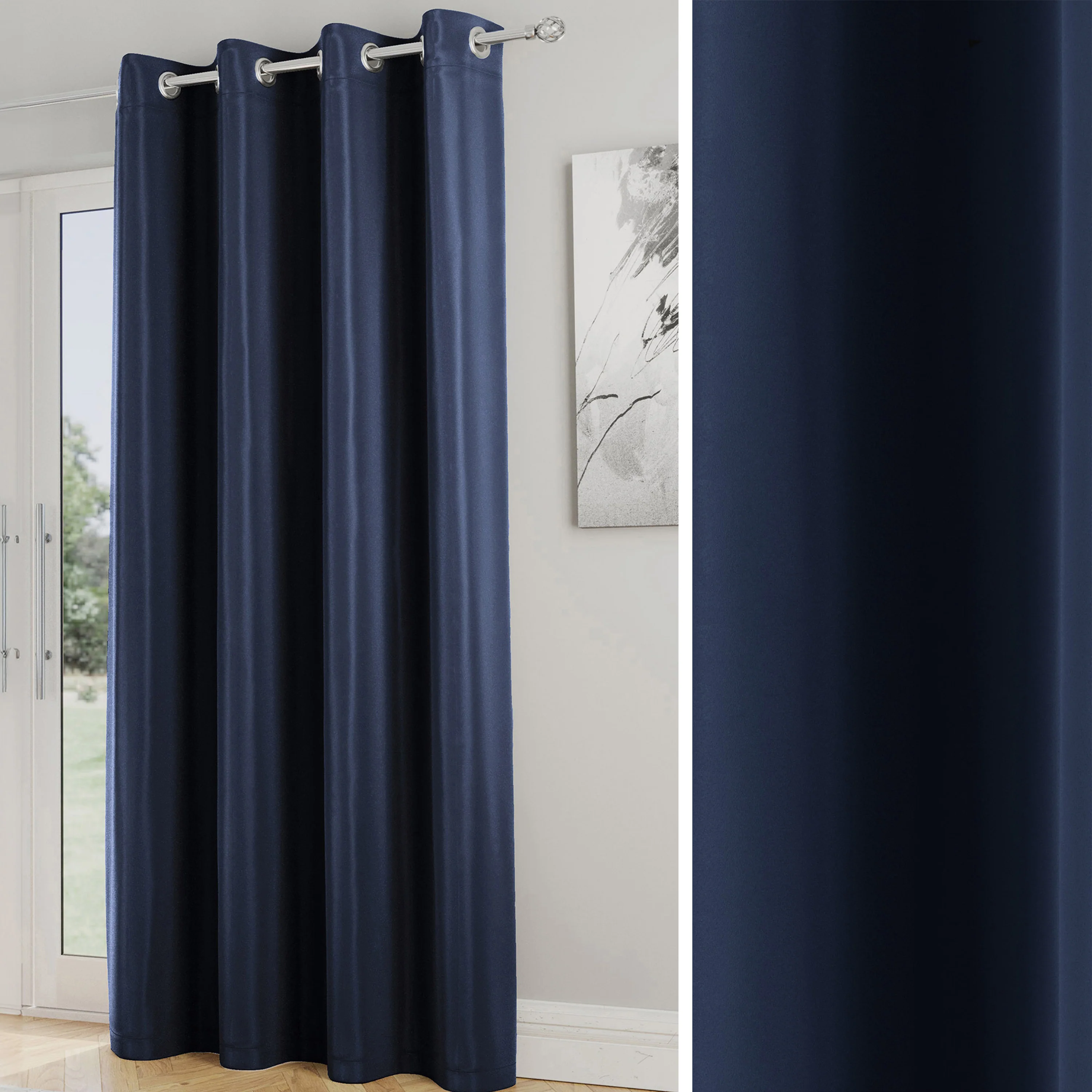Enhanced Living Nightfall Plain Supersoft Navy Thermal Blockout Single Eyelet Door Curtain 168x214cm - Image 14