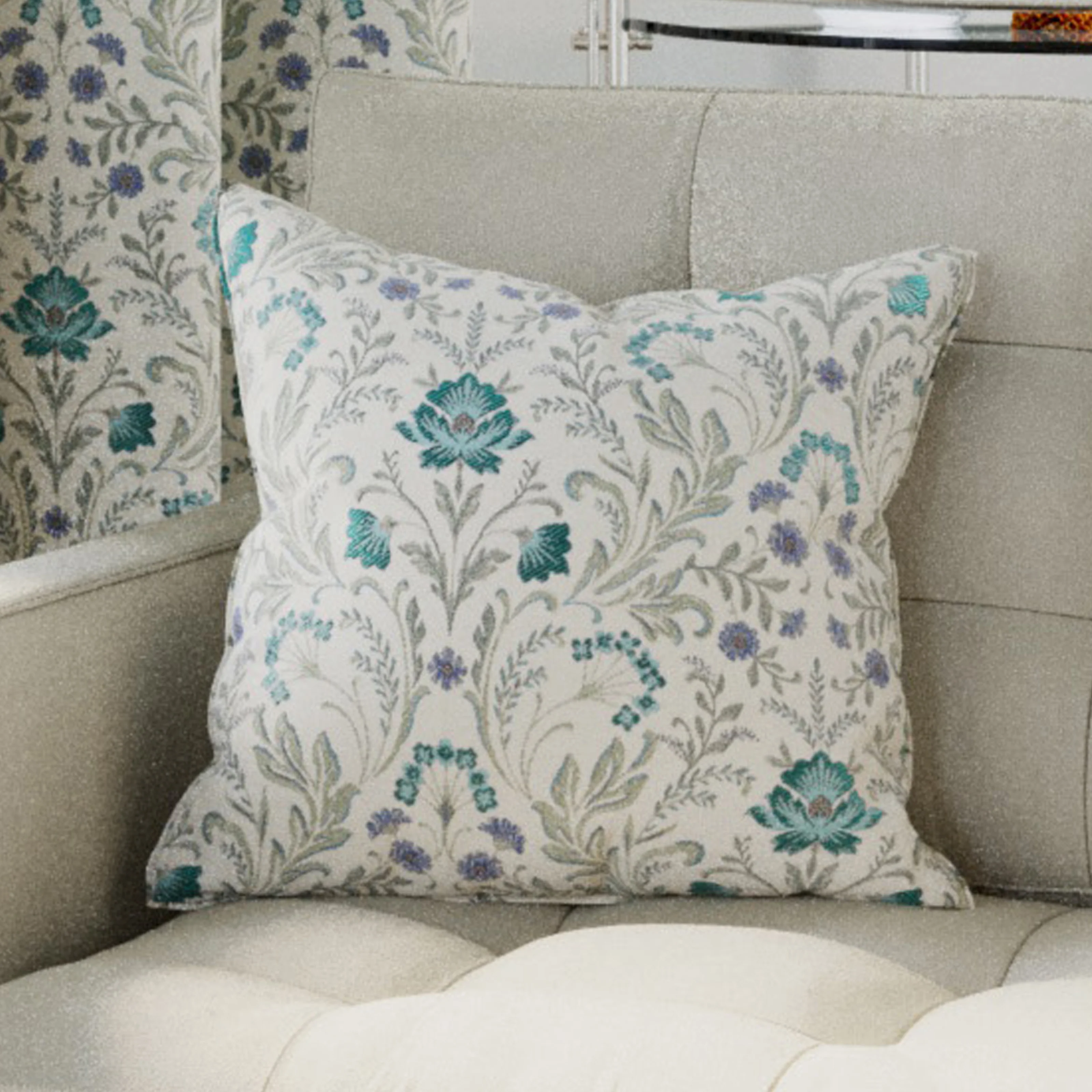 Enhanced Living Pair of Blue Floral Cushion Covers - 45x45cm - Cases Only - Image 2