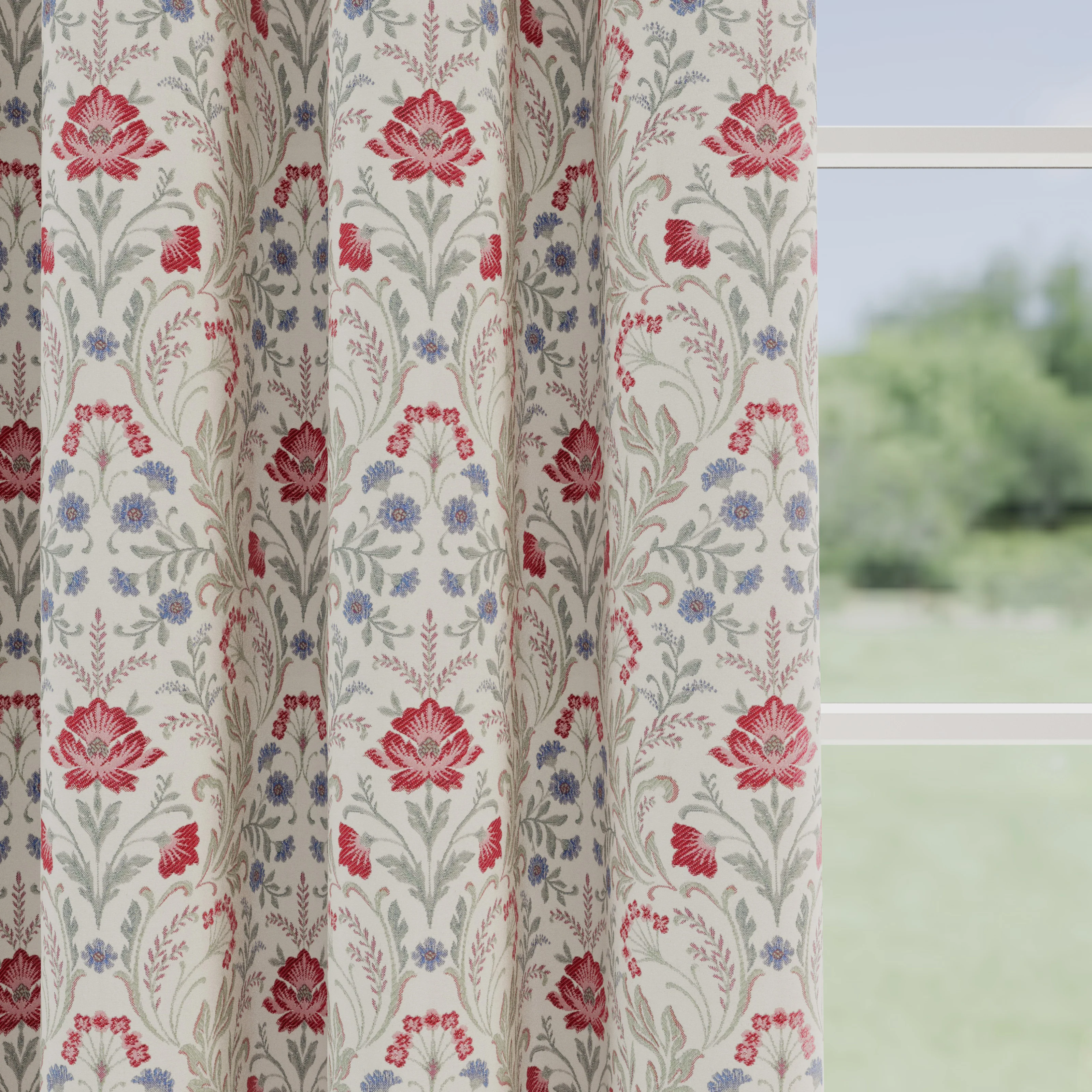 Enhanced Living Red Floral, 100% Blackout, Thermal Curtains with Tape Top Header - Pair - Image 4