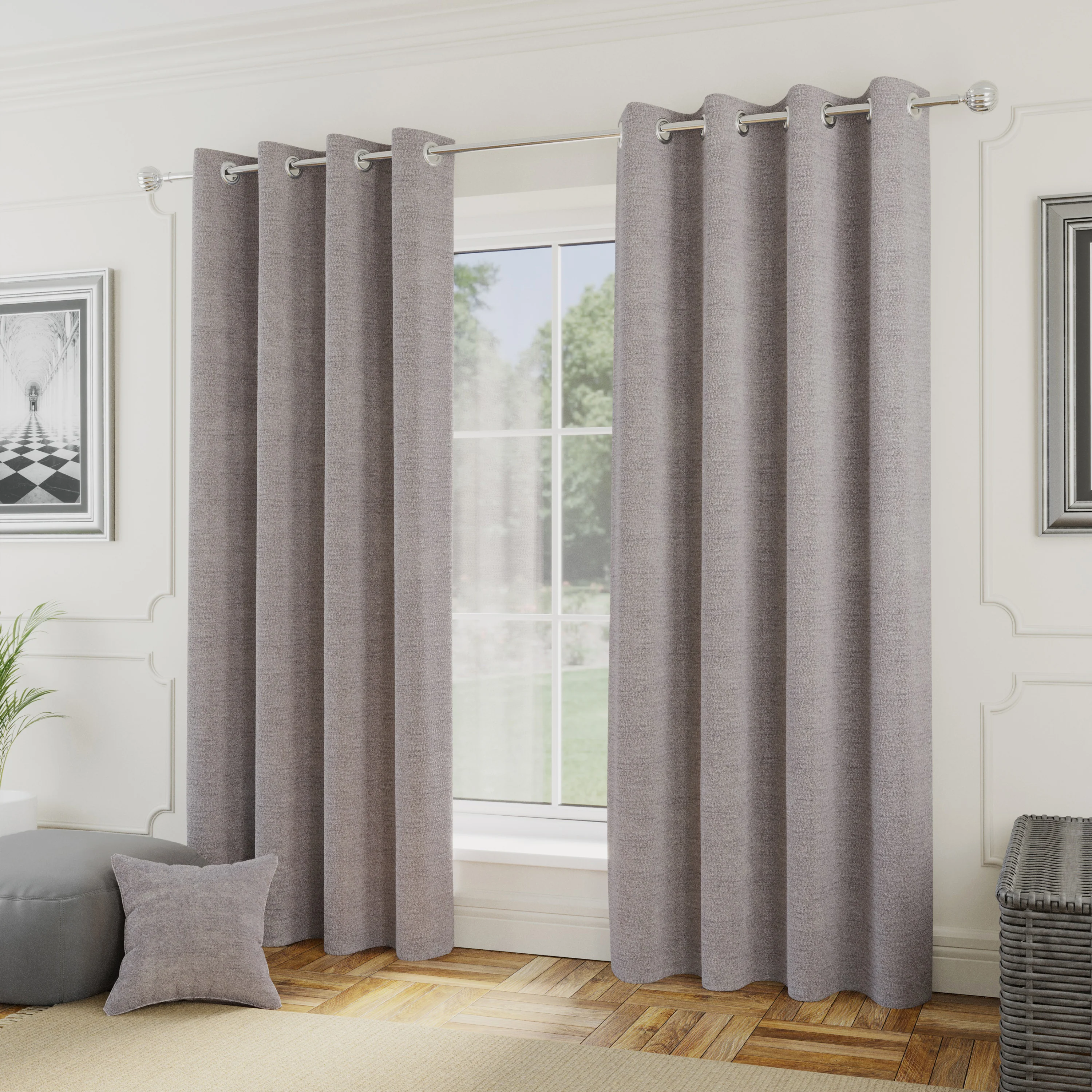 Enhanced Living Royale Silver Room Darkening Boucle Readymade Curtains - Pair - Image 2