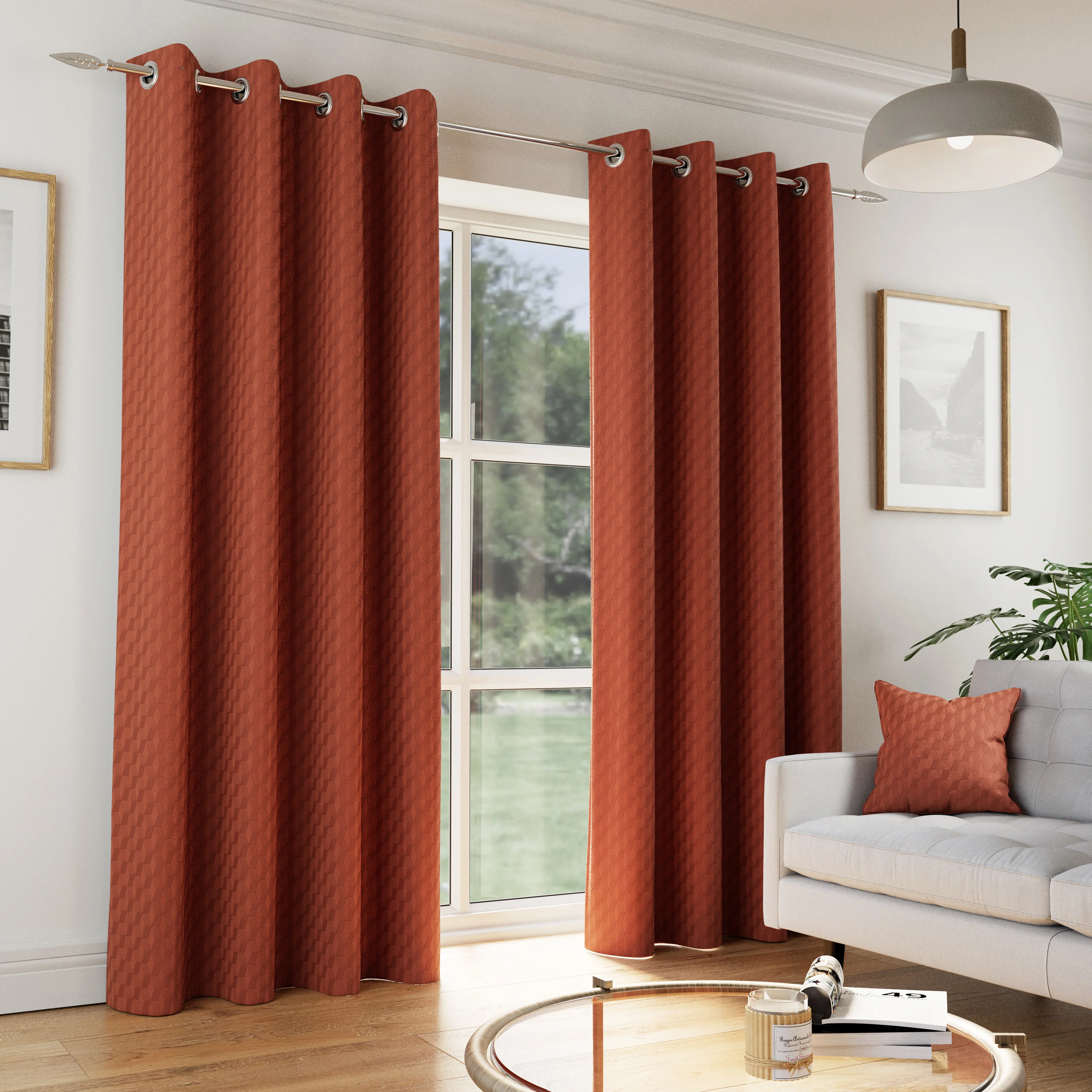 Enhanced Living Tokyo Orange Eyelet Thermal Noise Reducing Dim Out Curtains - Pair - Image 2