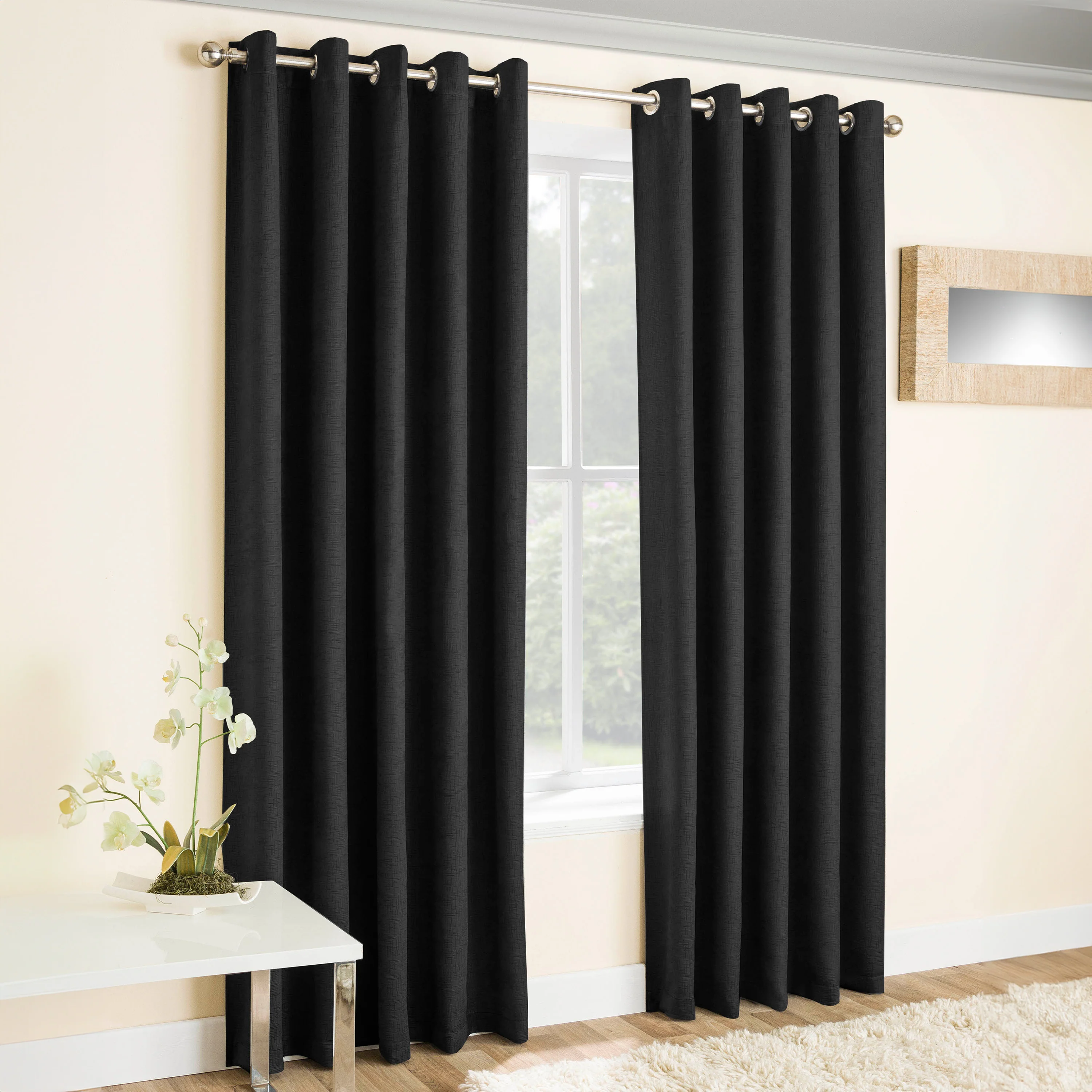 Enhanced Living Vogue Black Eyelet Thermal Noise reducing Dim Out Curtains - Pair - Image 2