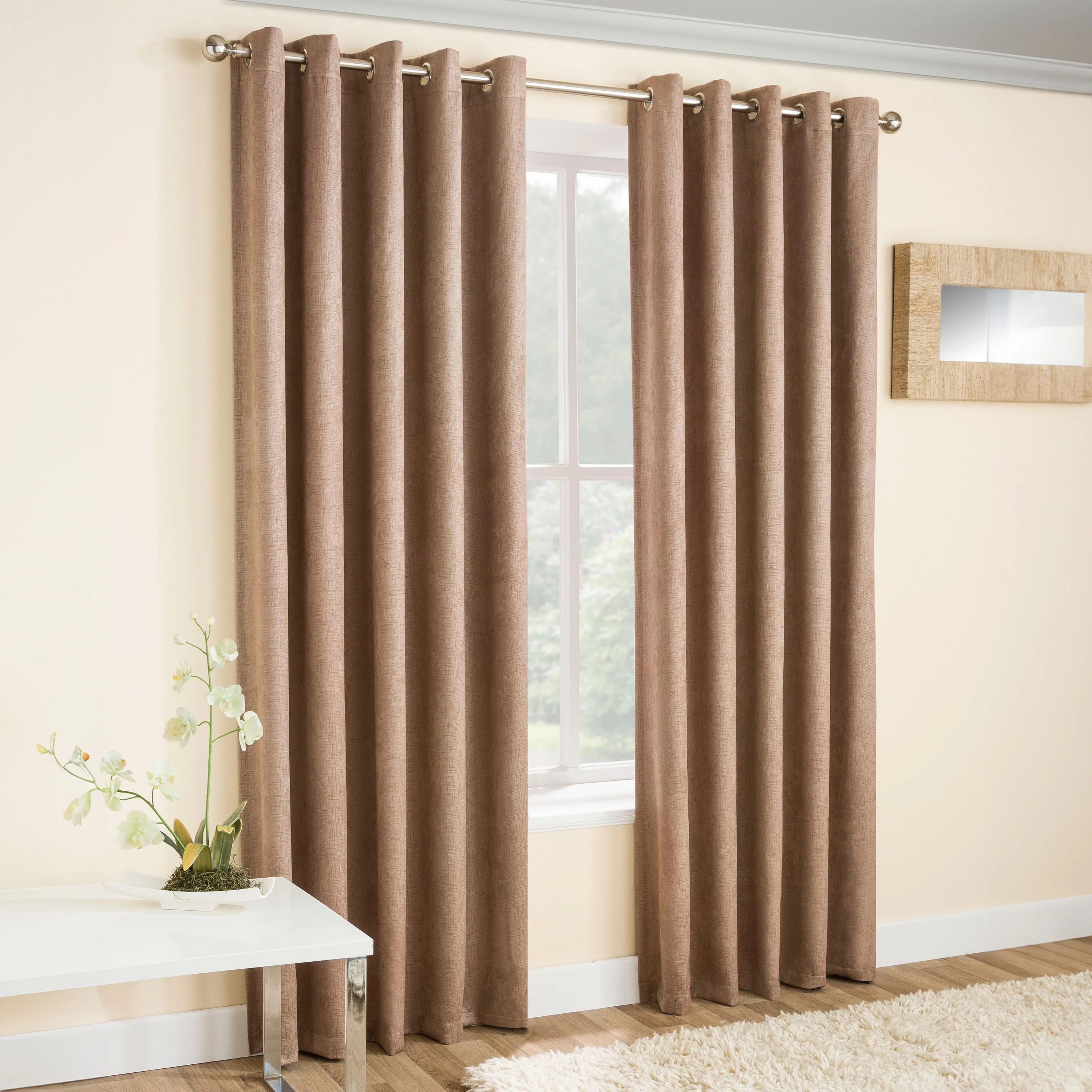 Enhanced Living Vogue Latte Natural Eyelet Thermal Noise Reducing Dim Out Curtains - Pair - Image 2