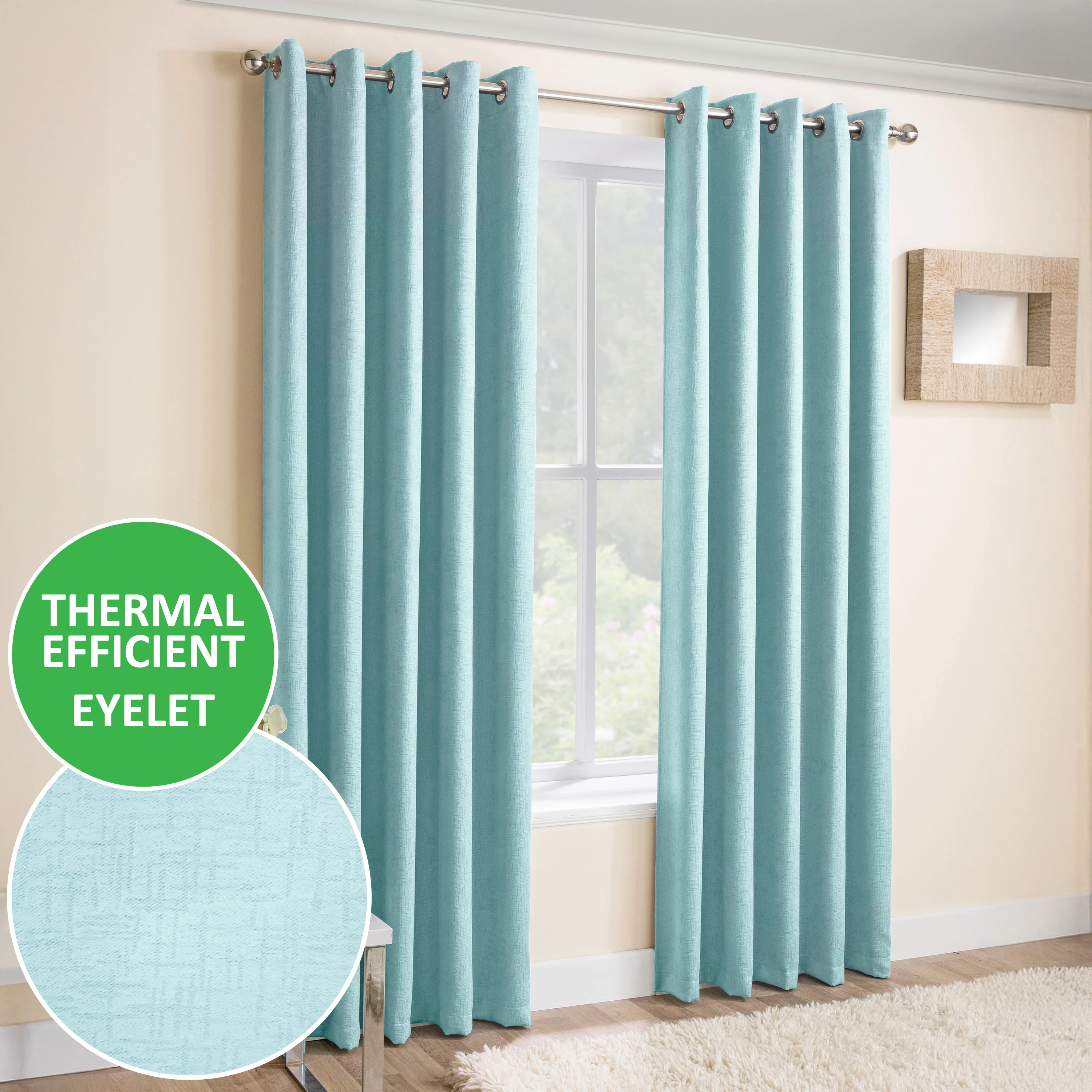 Enhanced Living Vogue Sky Blue Eyelet Thermal Noise Reducing Dim Out Curtains - Pair