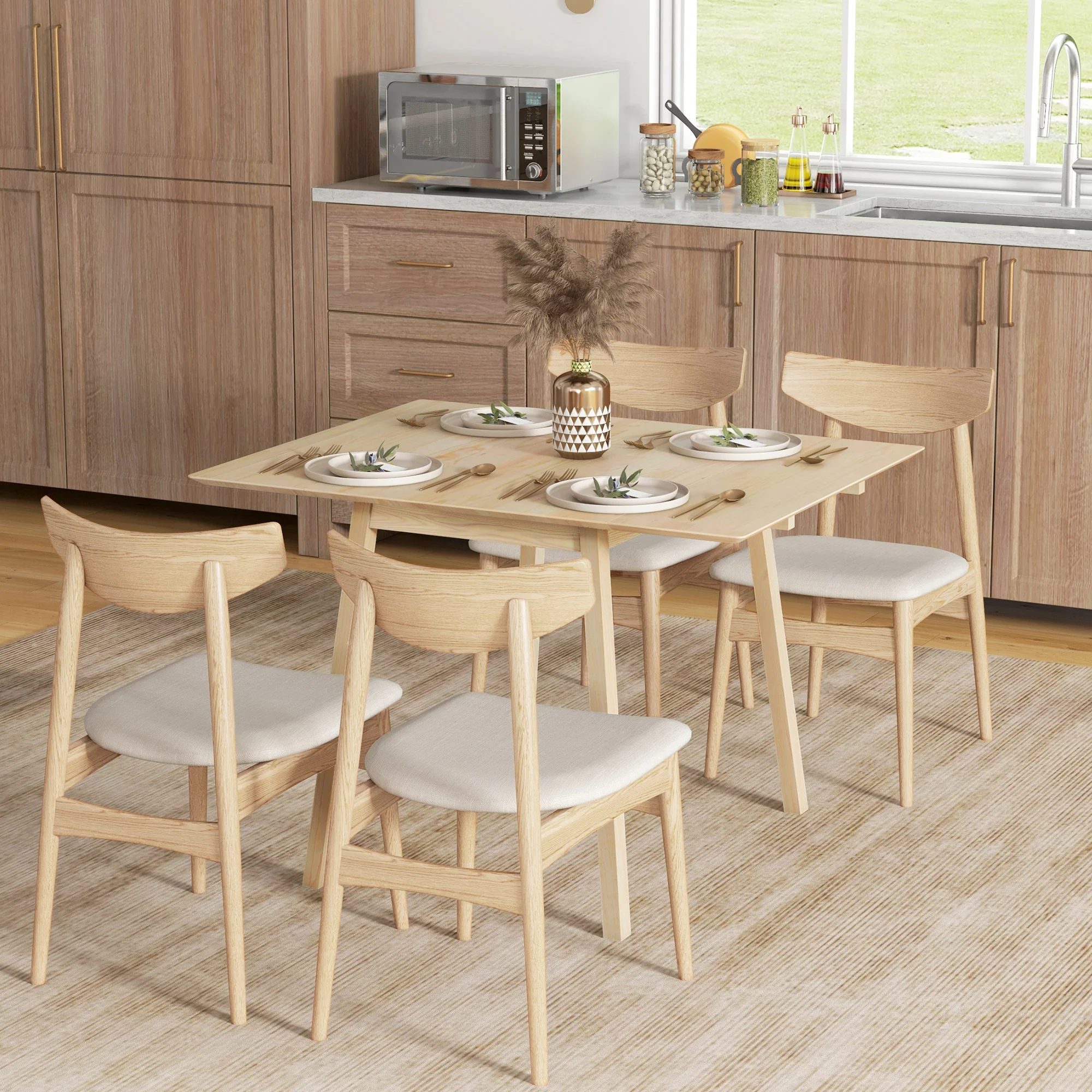 Extendable Kitchen Table For 2-4, Folding Drop Leaf Dining Table For Small Space - Image 2