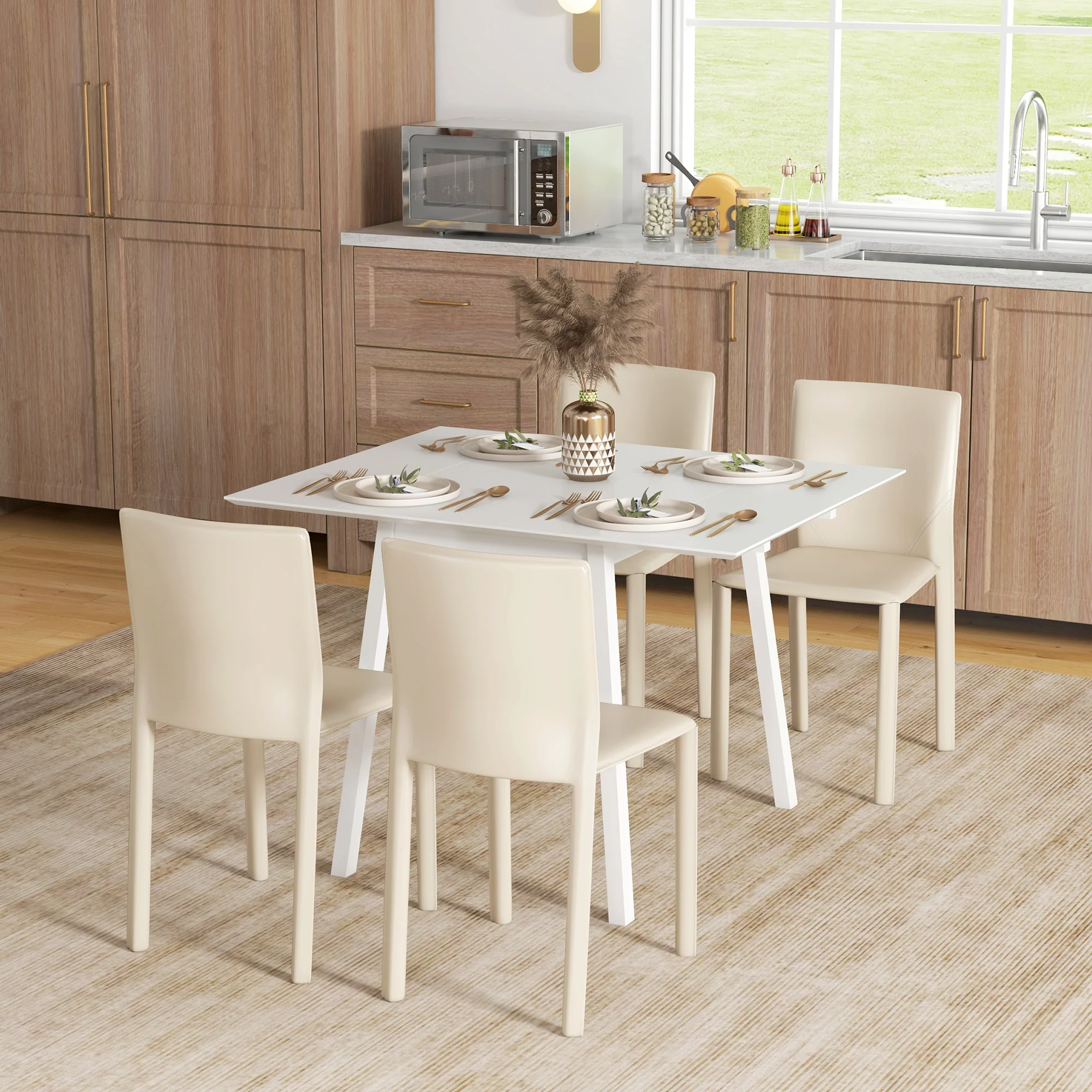 Extendable Kitchen Table for 2-4, Folding Drop Leaf Dining Table, White - Image 2
