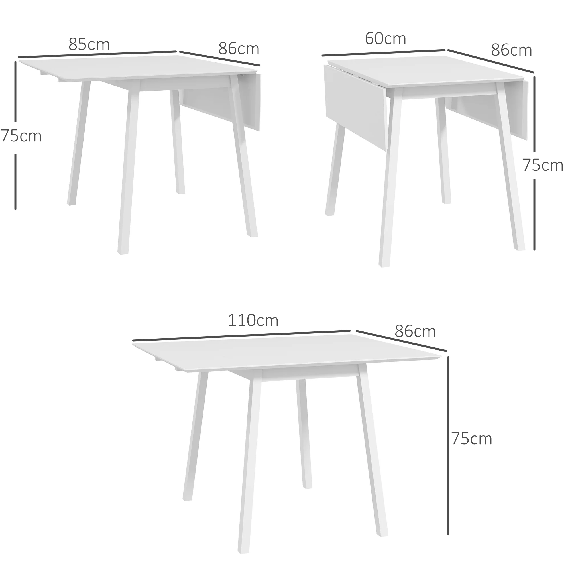 Extendable Kitchen Table for 2-4, Folding Drop Leaf Dining Table, White - Image 5