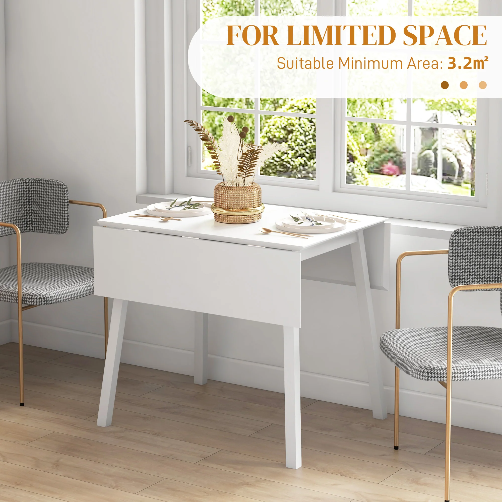 Extendable Kitchen Table for 2-4, Folding Drop Leaf Dining Table, White - Image 6
