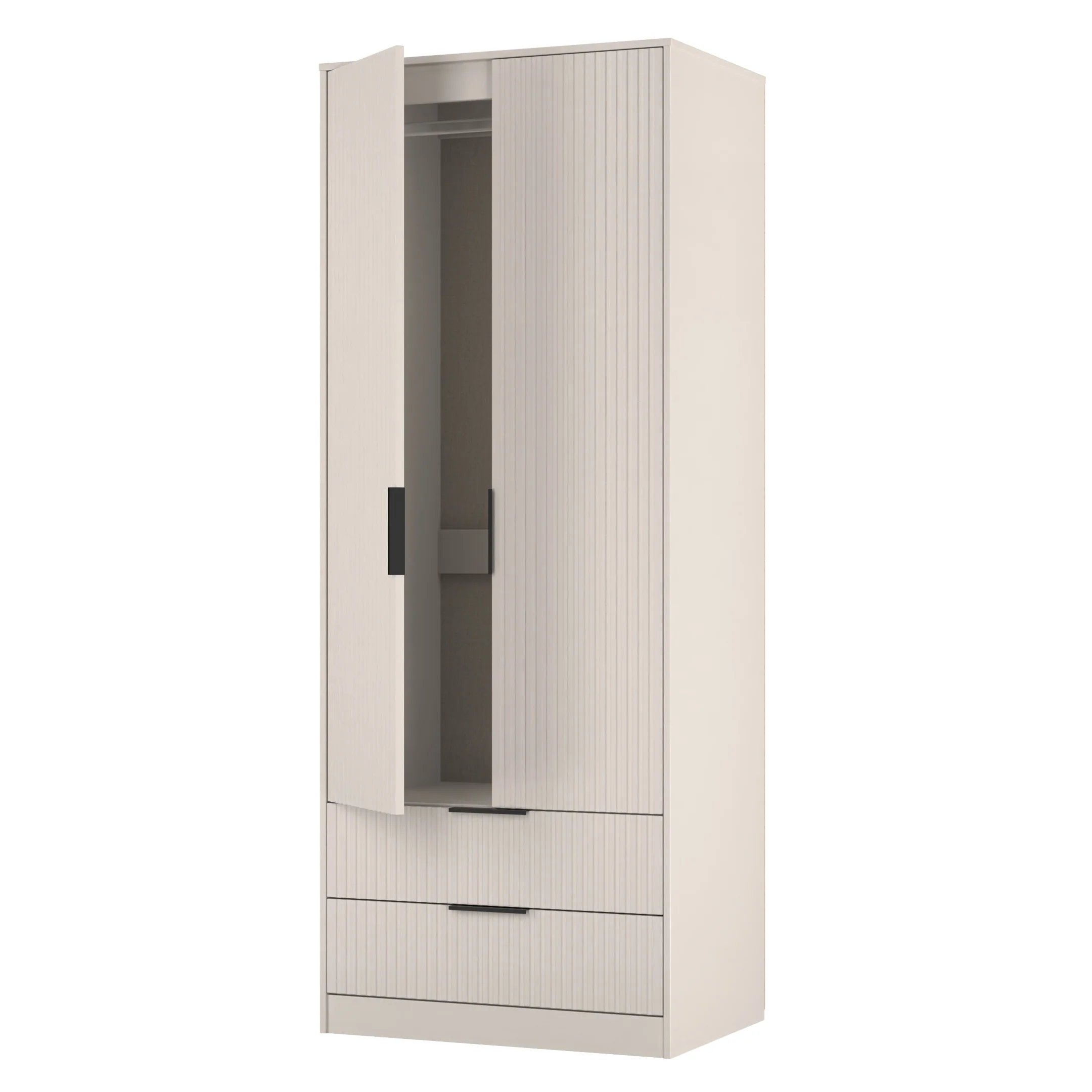 Fluted 2 Drawer Double Wardrobe in Kashmir Matt - Ready Assembled - Image 6