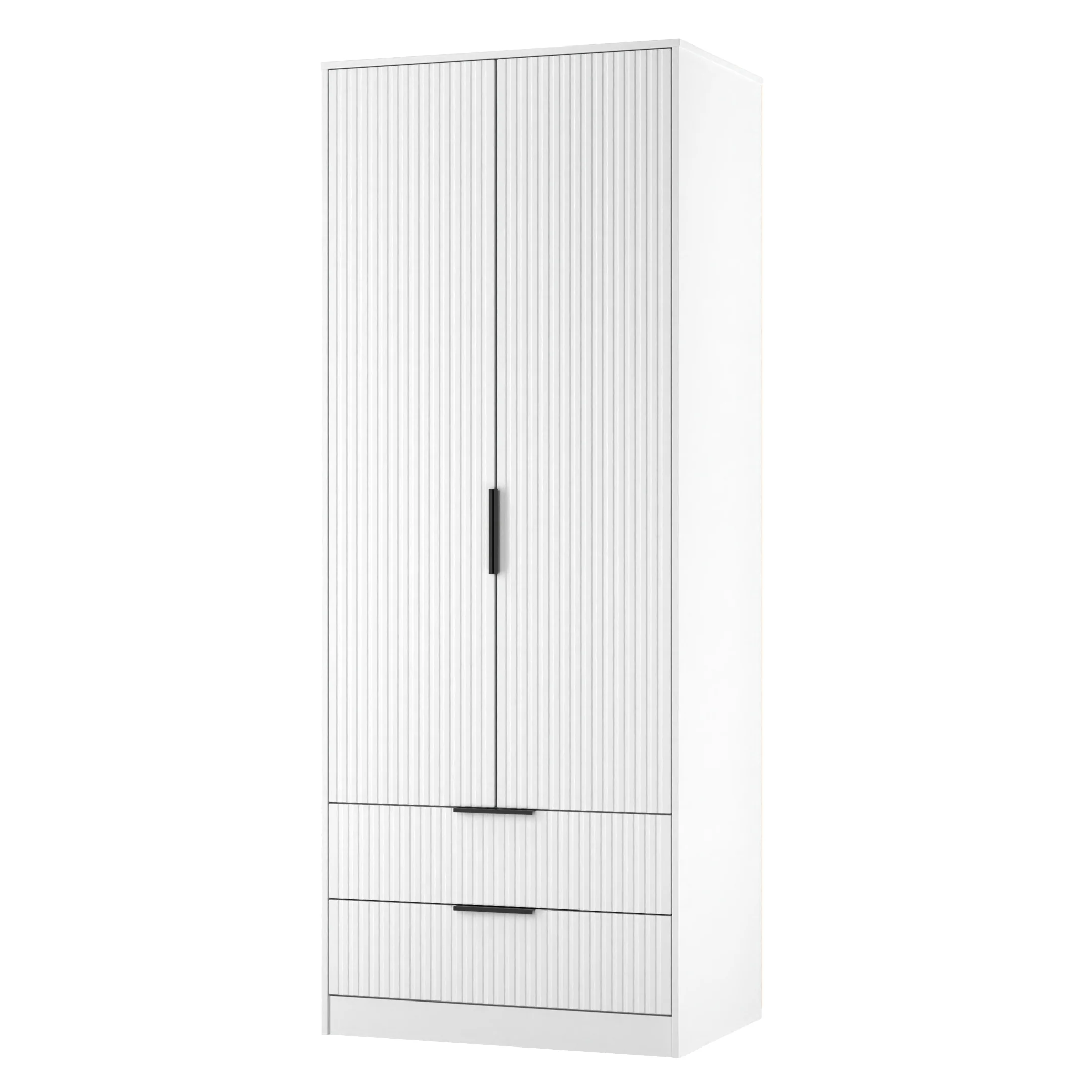 Fluted 2 Drawer Double Wardrobe in White Matt - Ready Assembled - Image 4