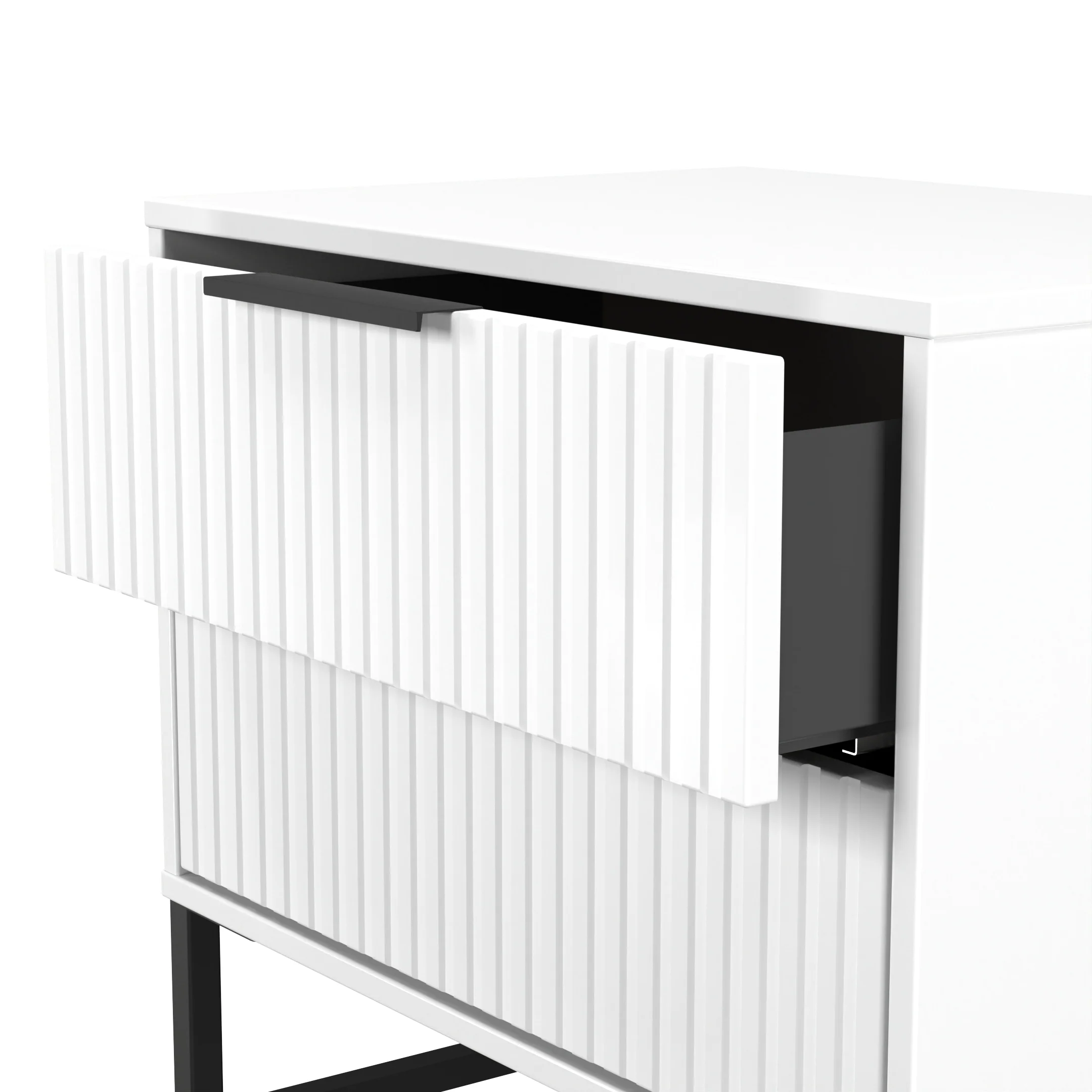 Fluted 2 Drawer Side Table in White Matt - Ready Assembled - Image 6
