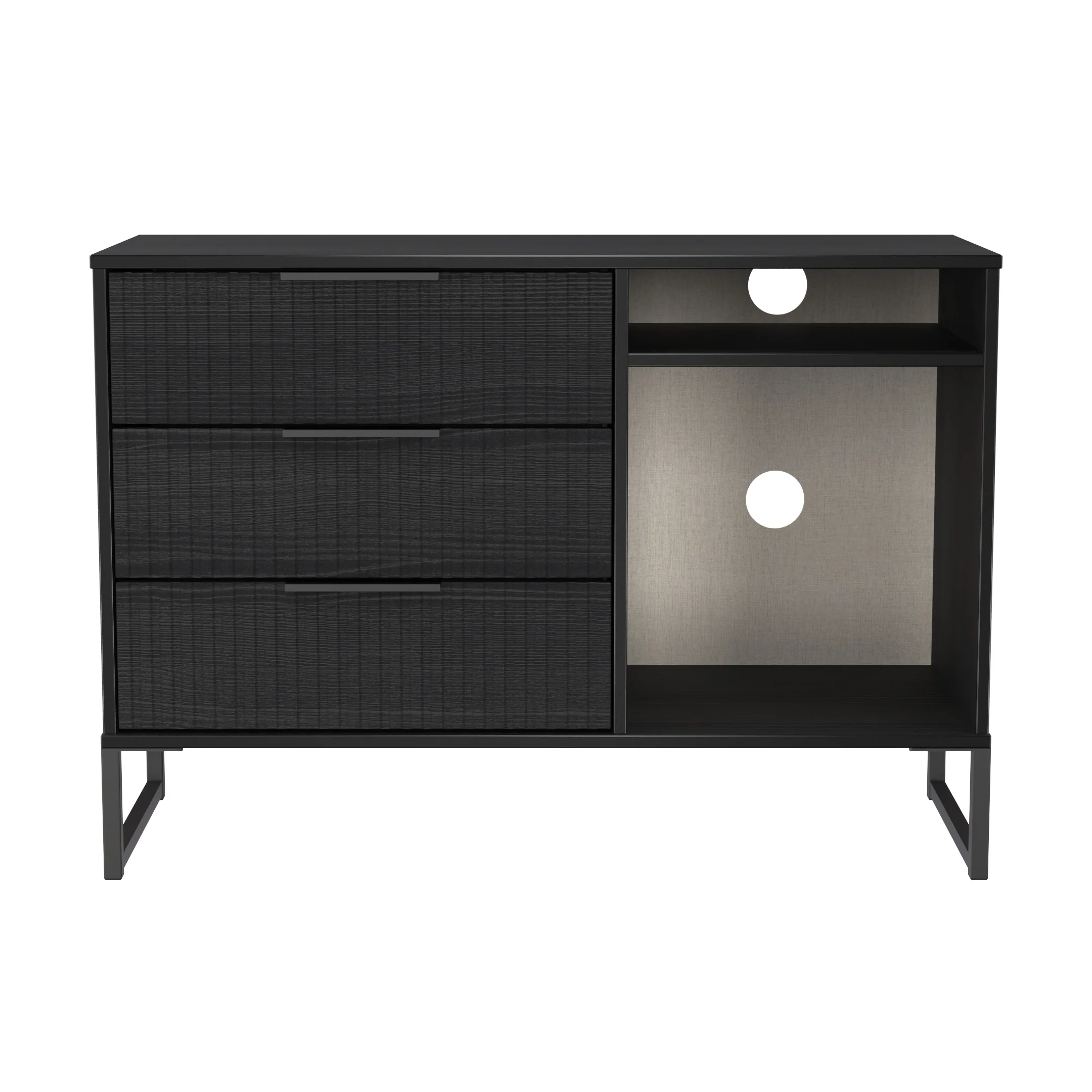 Fluted 3 Drawer TV Unit in Black Ash - Ready Assembled - Image 2