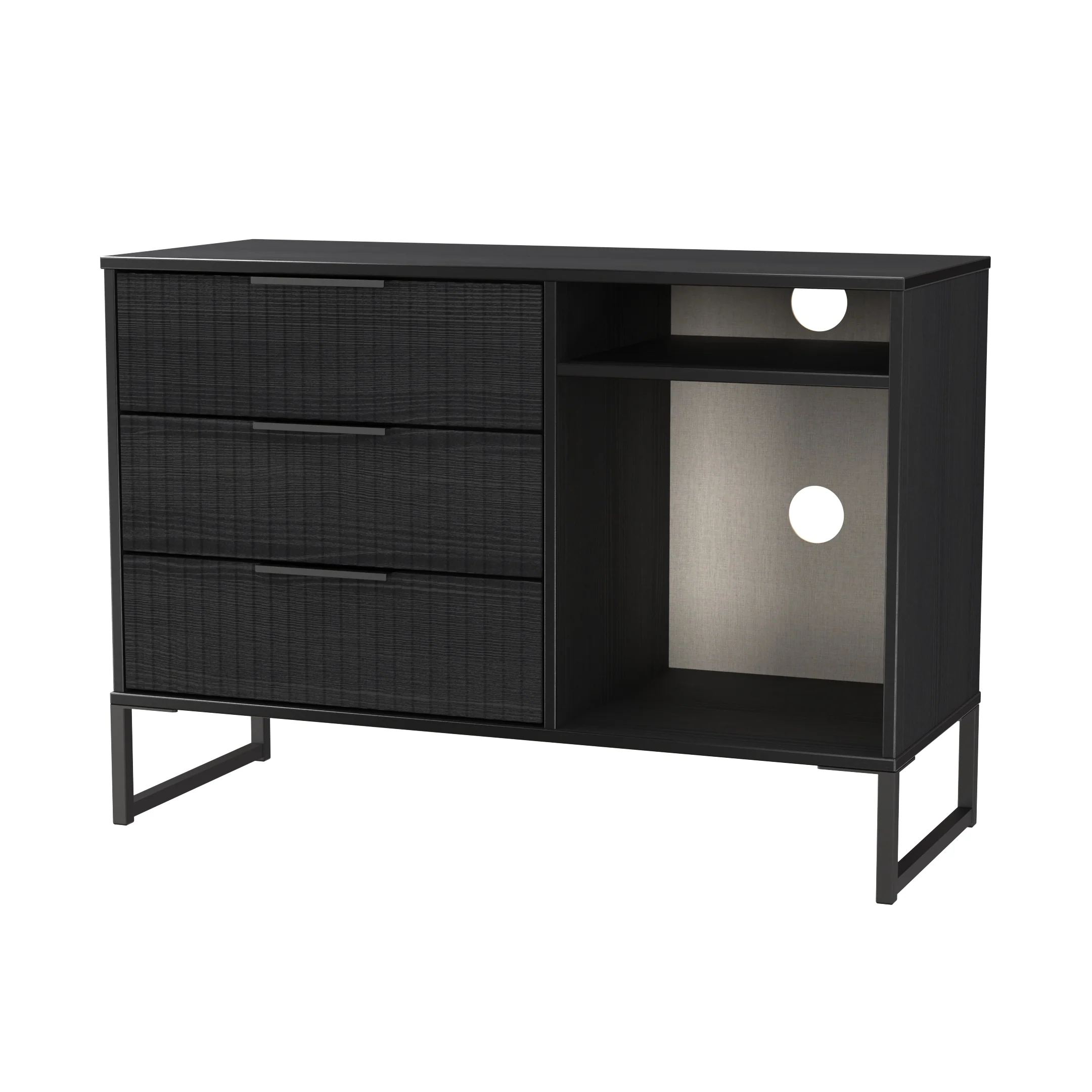 Fluted 3 Drawer TV Unit in Black Ash - Ready Assembled - Image 4