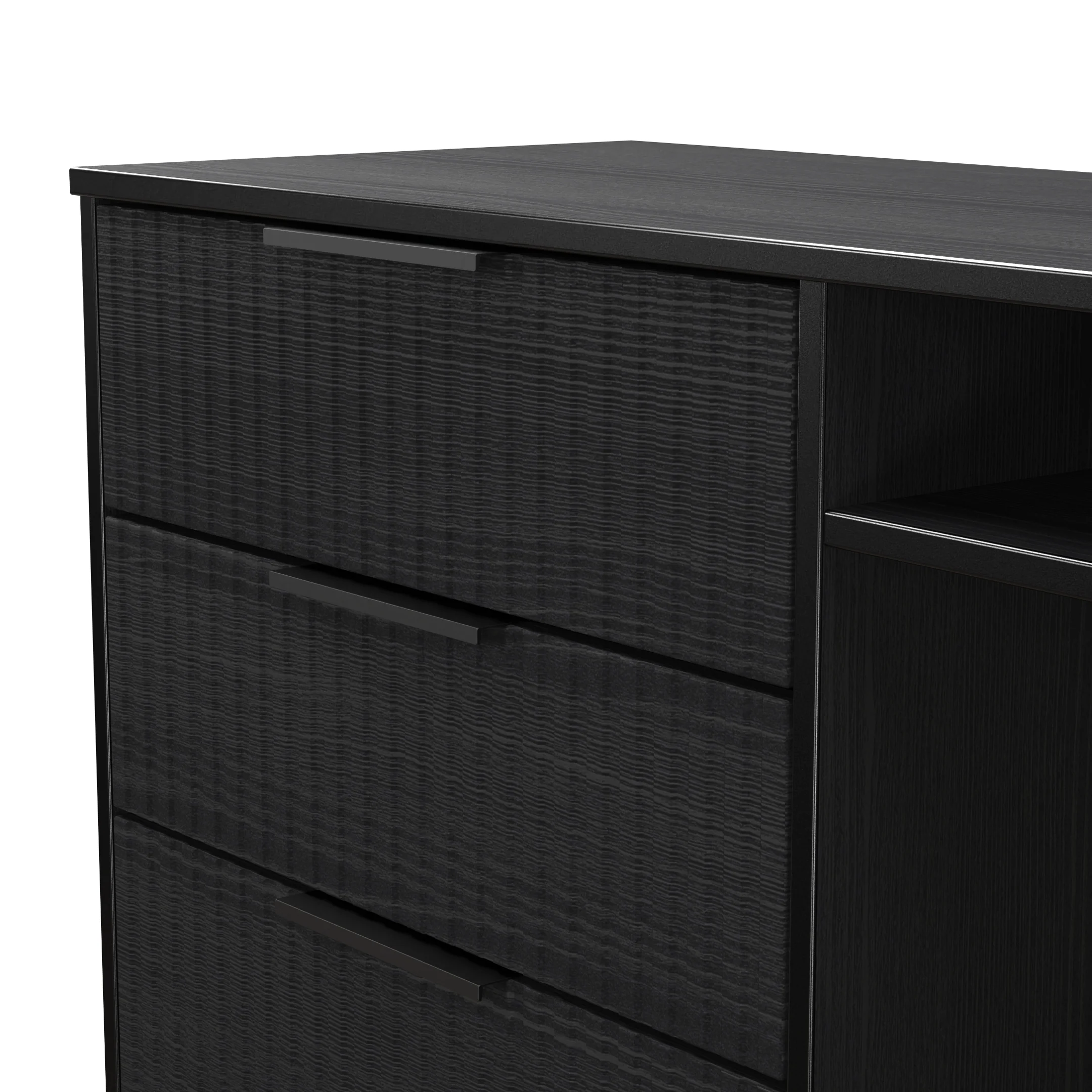 Fluted 3 Drawer TV Unit in Black Ash - Ready Assembled - Image 5