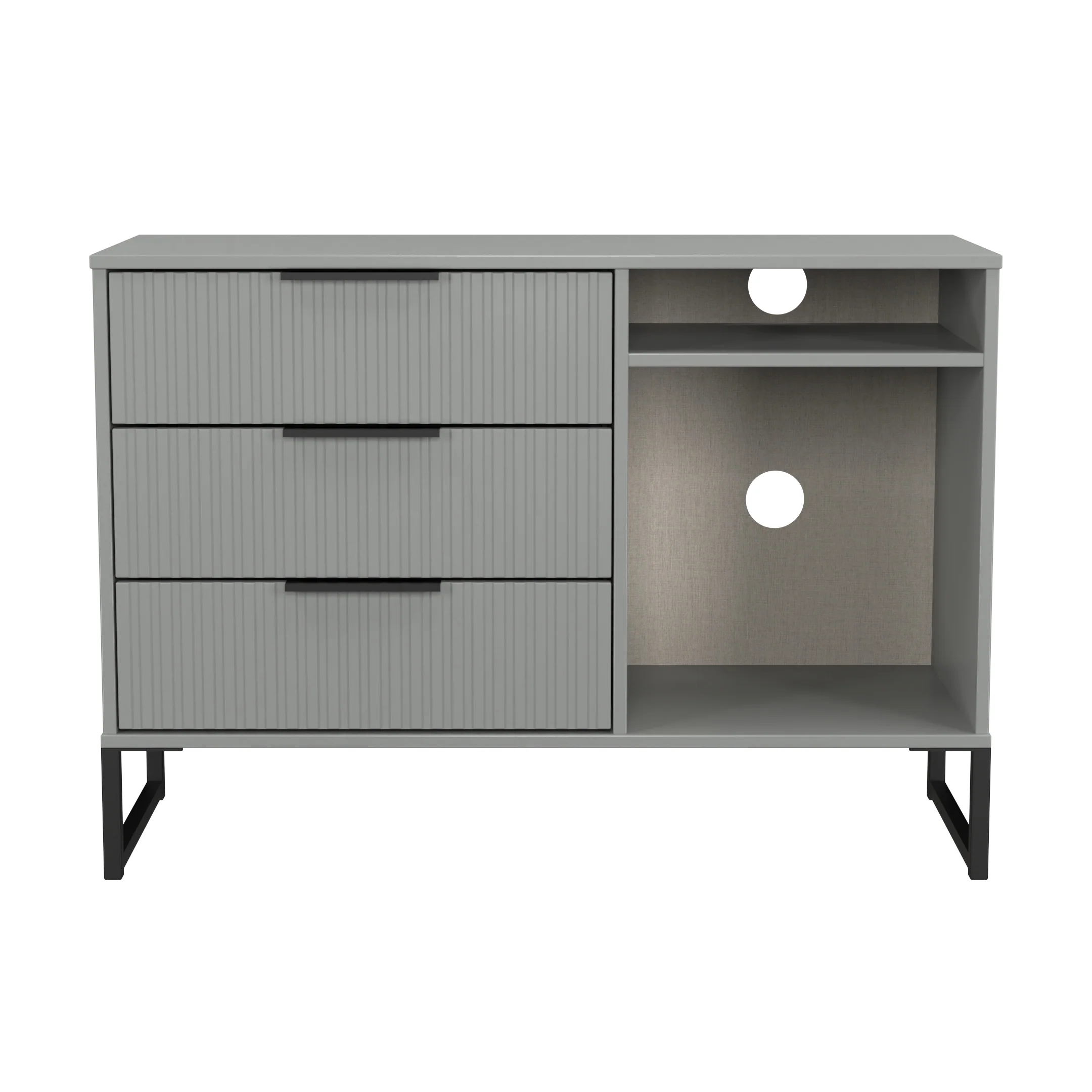 Fluted 3 Drawer TV Unit in Dusk Grey - Ready Assembled - Image 2
