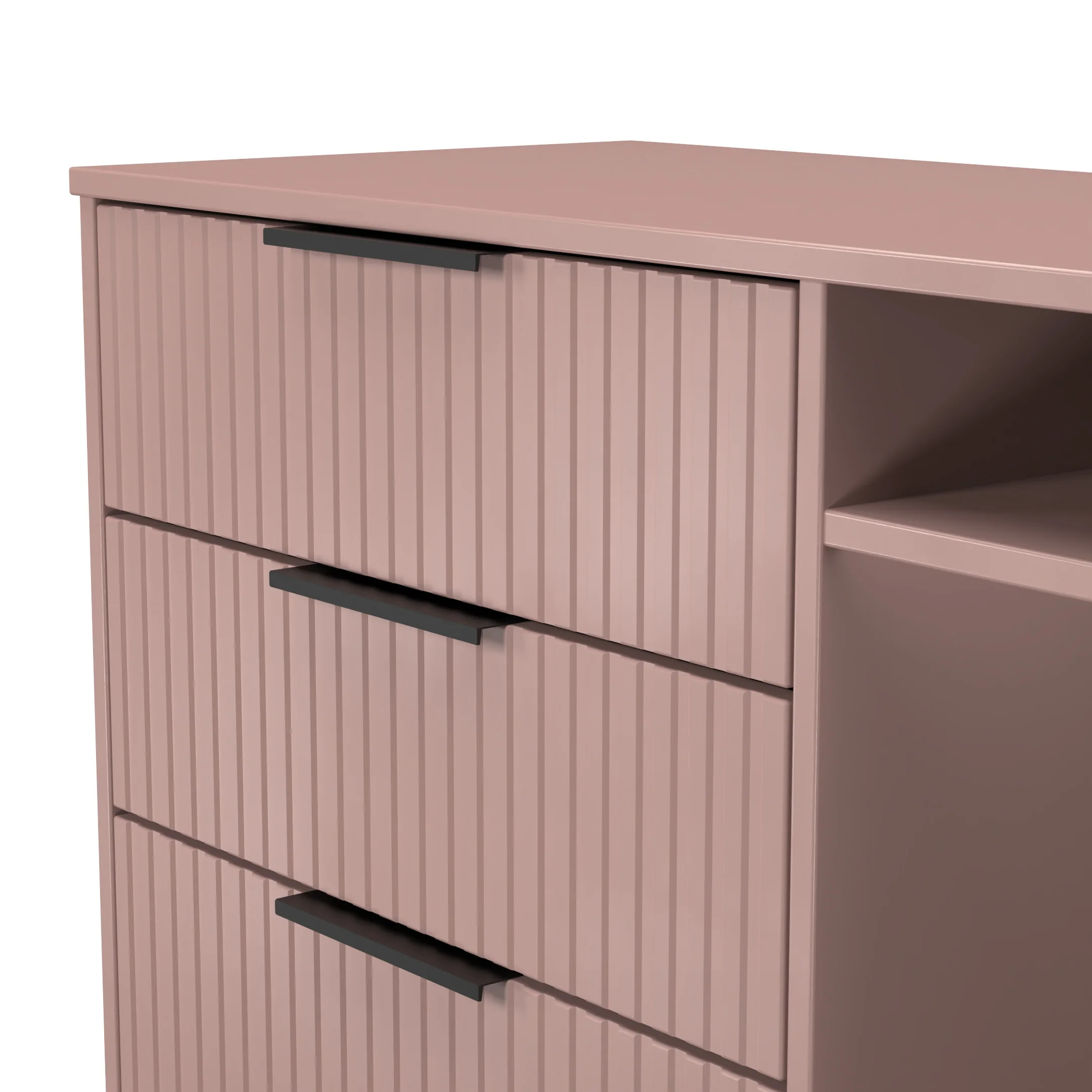 Fluted 3 Drawer TV Unit in Kobe Pink - Ready Assembled - Image 5