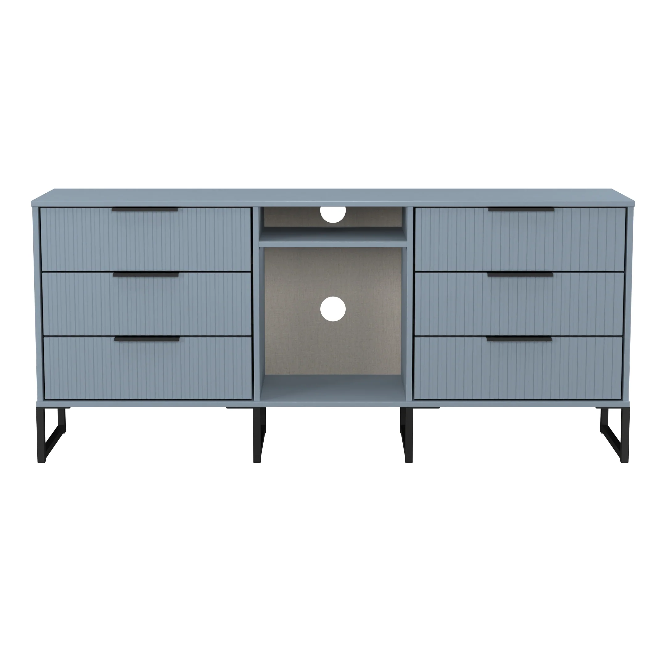 Fluted 6 Drawer Sideboard in Denim Blue - Ready Assembled - Image 2