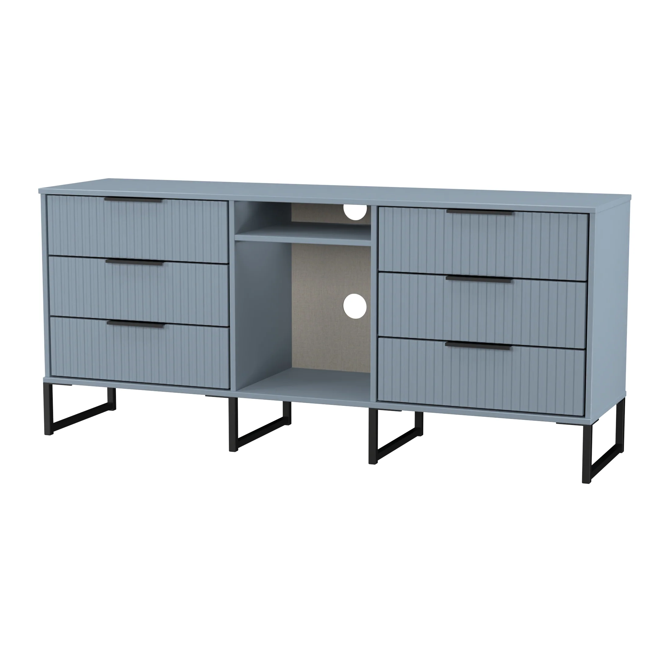 Fluted 6 Drawer Sideboard in Denim Blue - Ready Assembled - Image 4