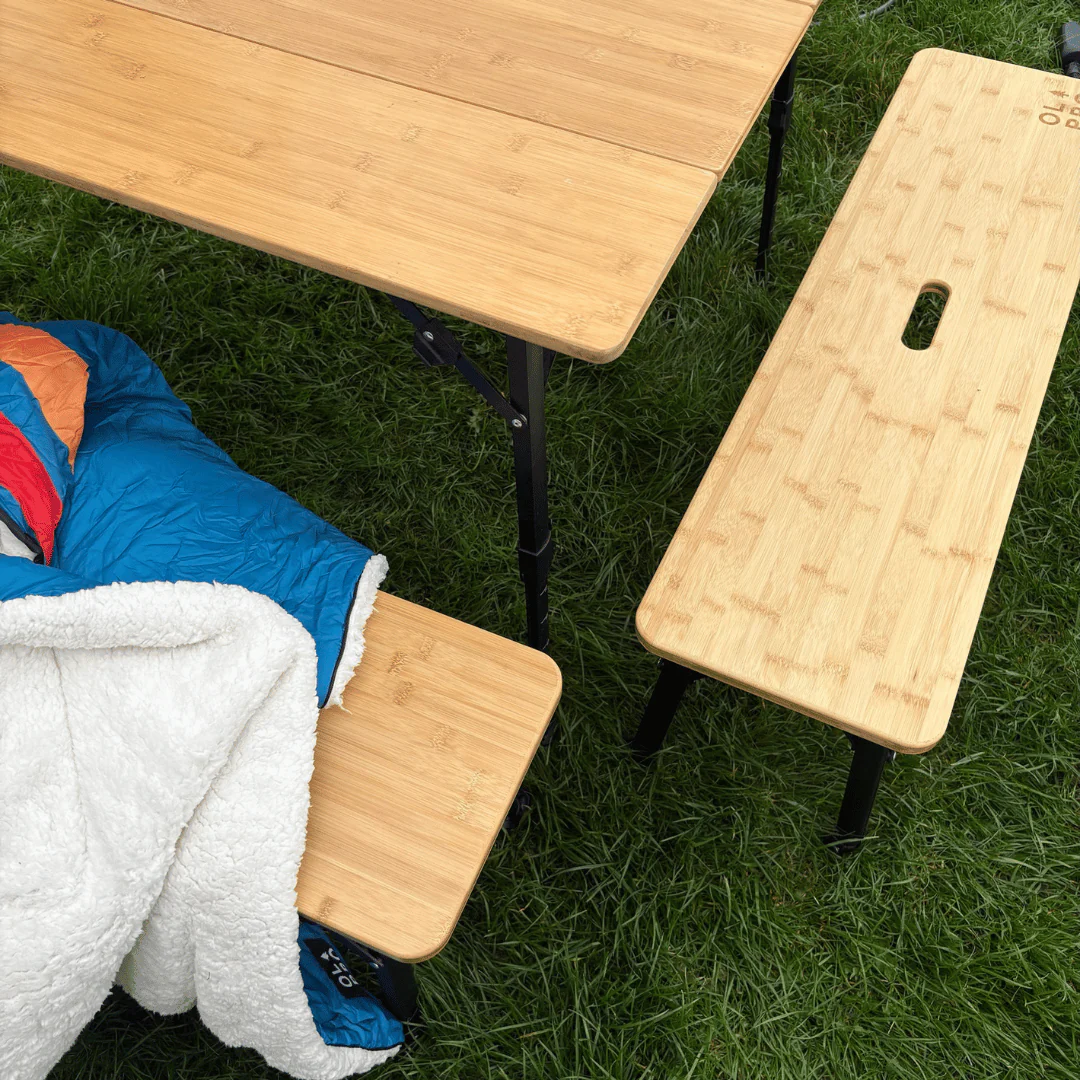 OLPRO Folding Bamboo Camping Bench Set Of 2 Portable Outdoor Picnic Benches With Carry Bag - Image 3