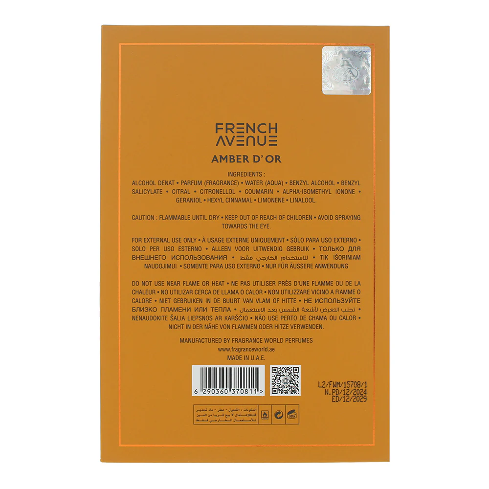 French Avenue Amber D'or Eau De Parfum 100ml - Image 2