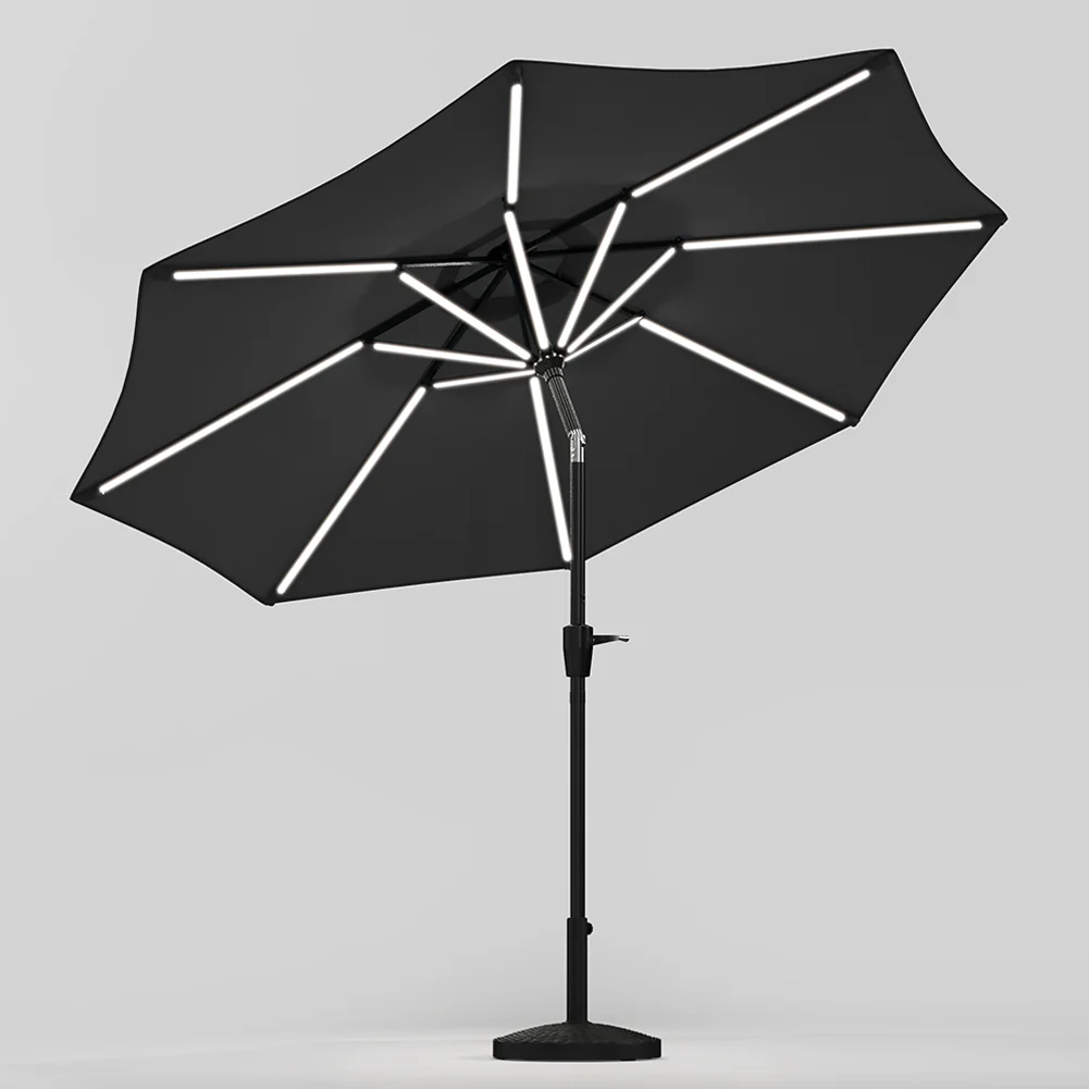 Garden Sanctuary Large Solar Powered LED Patio Umbrella for Outdoor Garden Patio with Base - Image 5