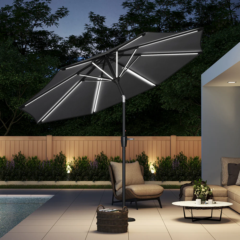Garden Sanctuary Large Solar Powered LED Patio Umbrella For Outdoor Garden Patio Without Base - Image 2