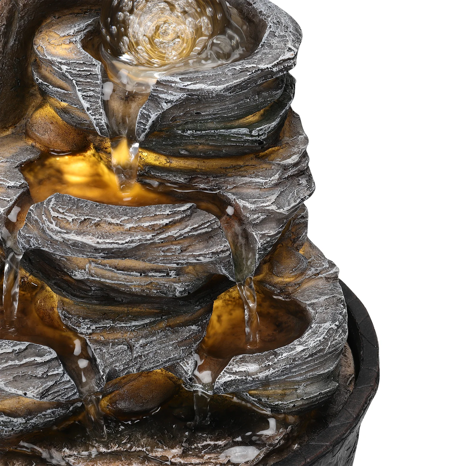 Garden Sanctuary Tiered Rock Cascading Tabletop Water Fountain with LED Crystal Ball - Image 3