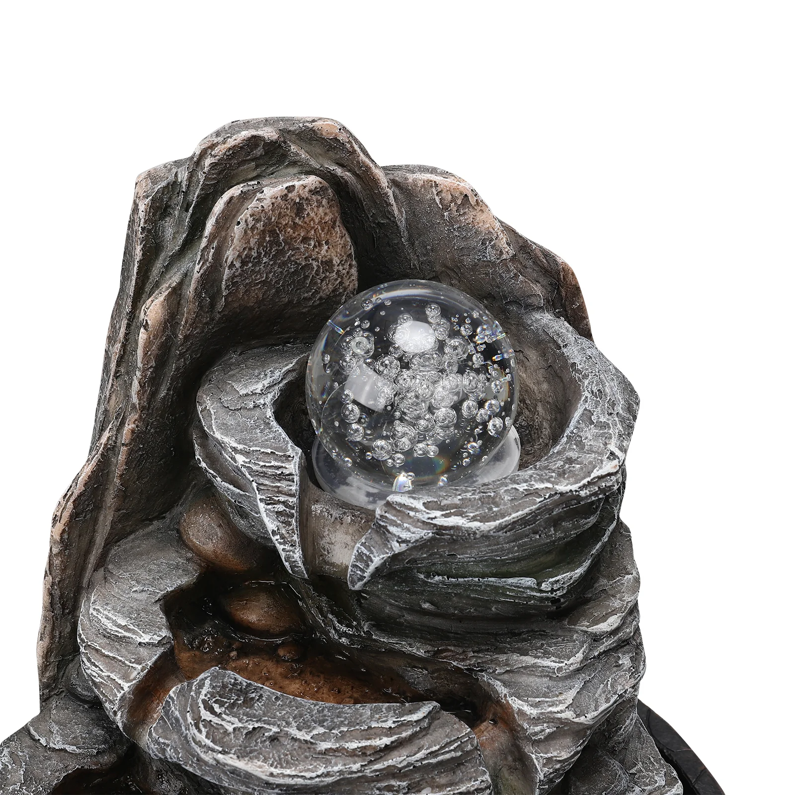 Garden Sanctuary Tiered Rock Cascading Tabletop Water Fountain with LED Crystal Ball - Image 4