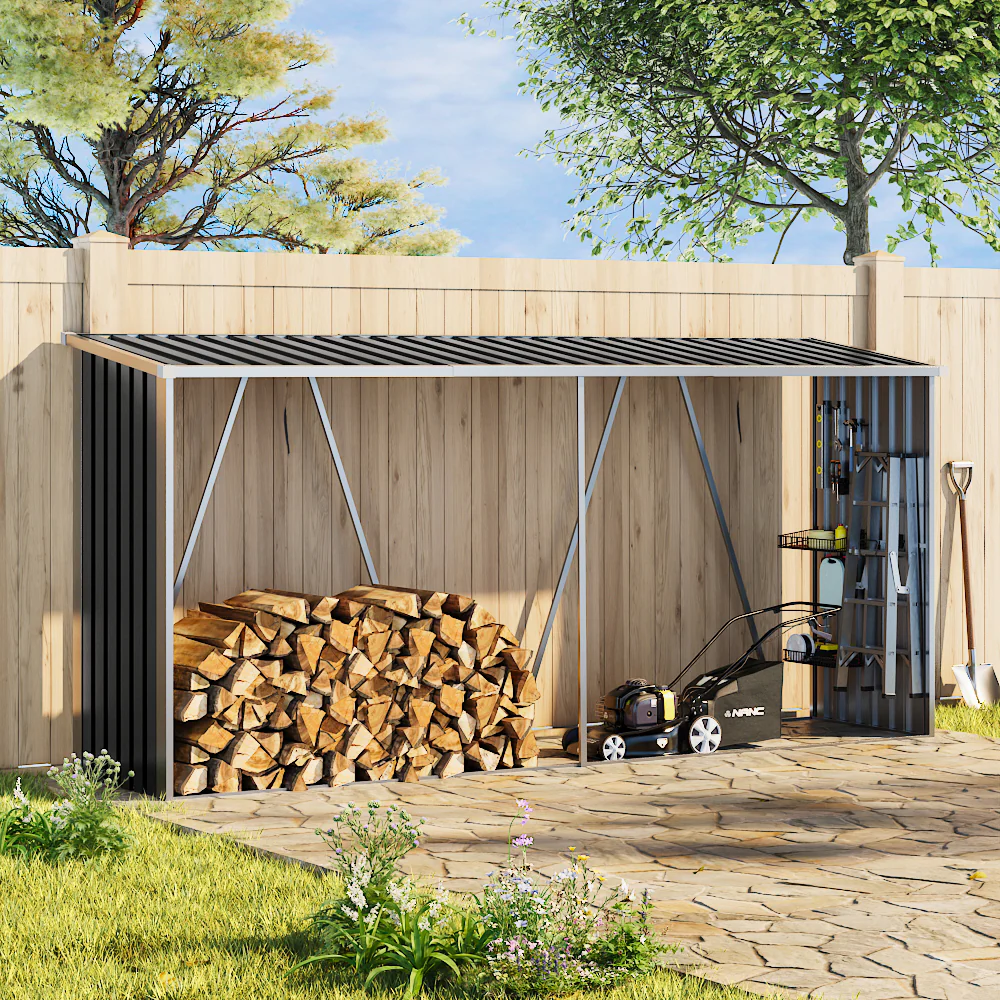 Garden Sanctuary Zinc Steel Firewood Log Storage Shed - Image 2