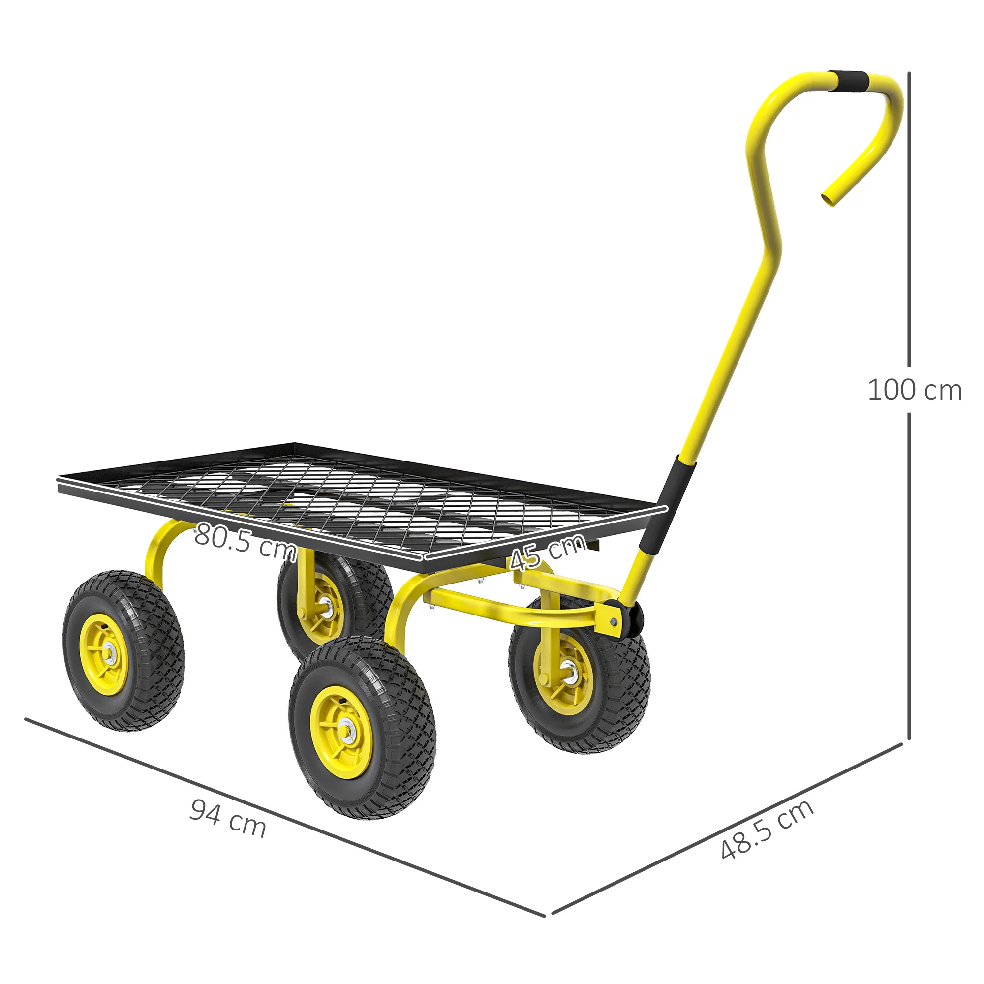 Garden Trolley Cart with Pneumatic Wheels and Rotating Handle, Yellow - Image 5