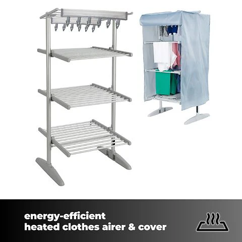 GlamHaus Digital Electric Clothes Airer Heated Drying Rack- 4-Tier Extendable Dryer With Cover 300w - Image 2