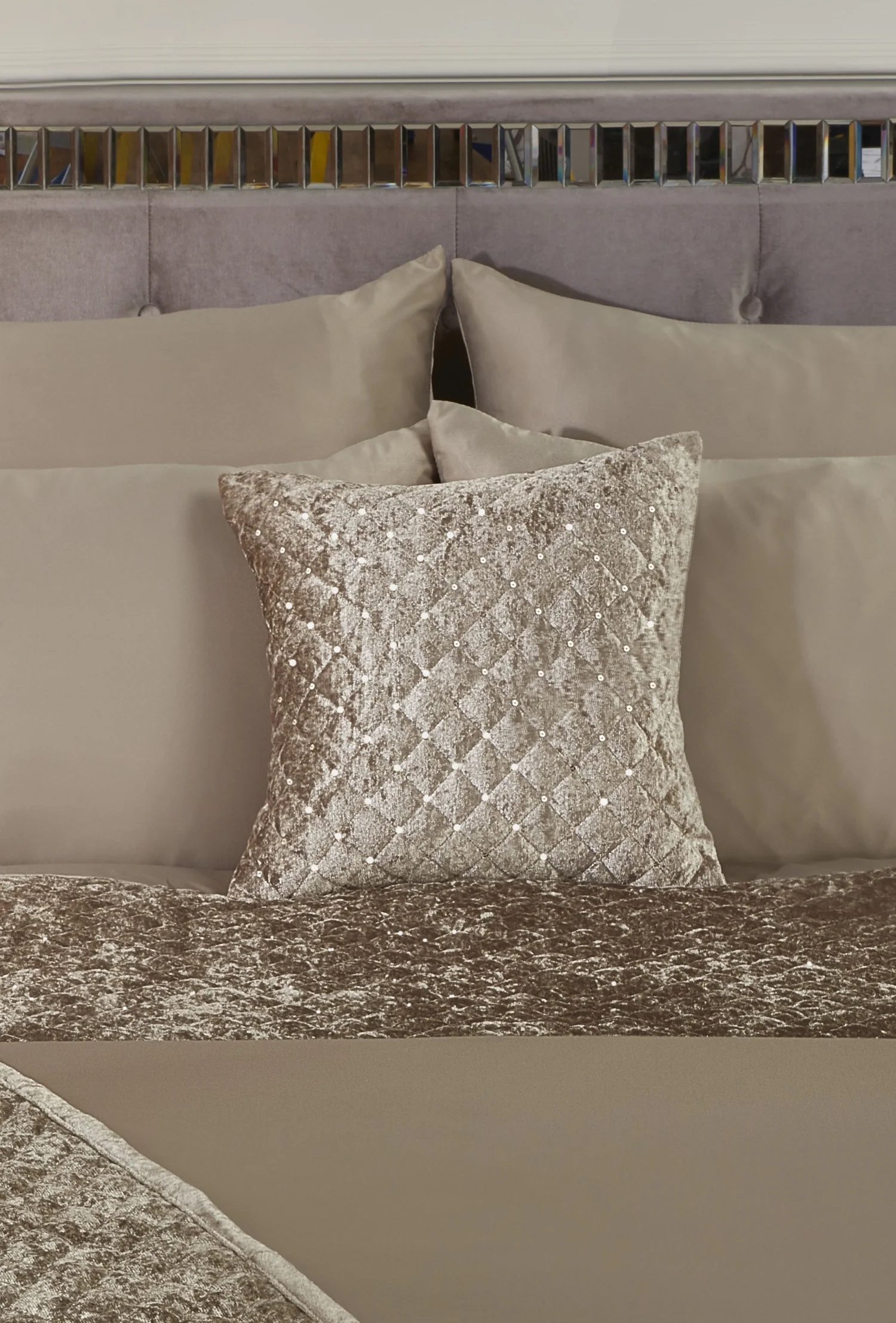 Glamour - Quilted Sequin Velvet Cushion Cover in Mink - Image 2