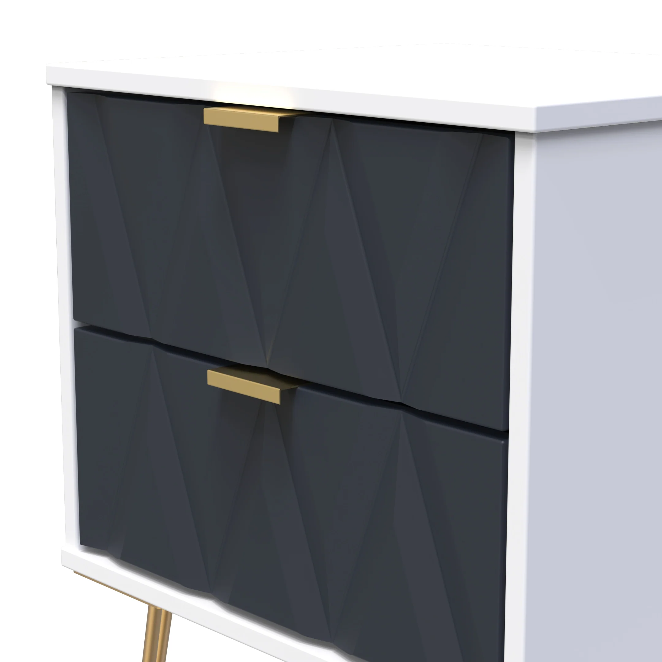 Glitz Ready Assembled 2 Drawer Bedside Cabinet in Indigo Matt & White - Image 5
