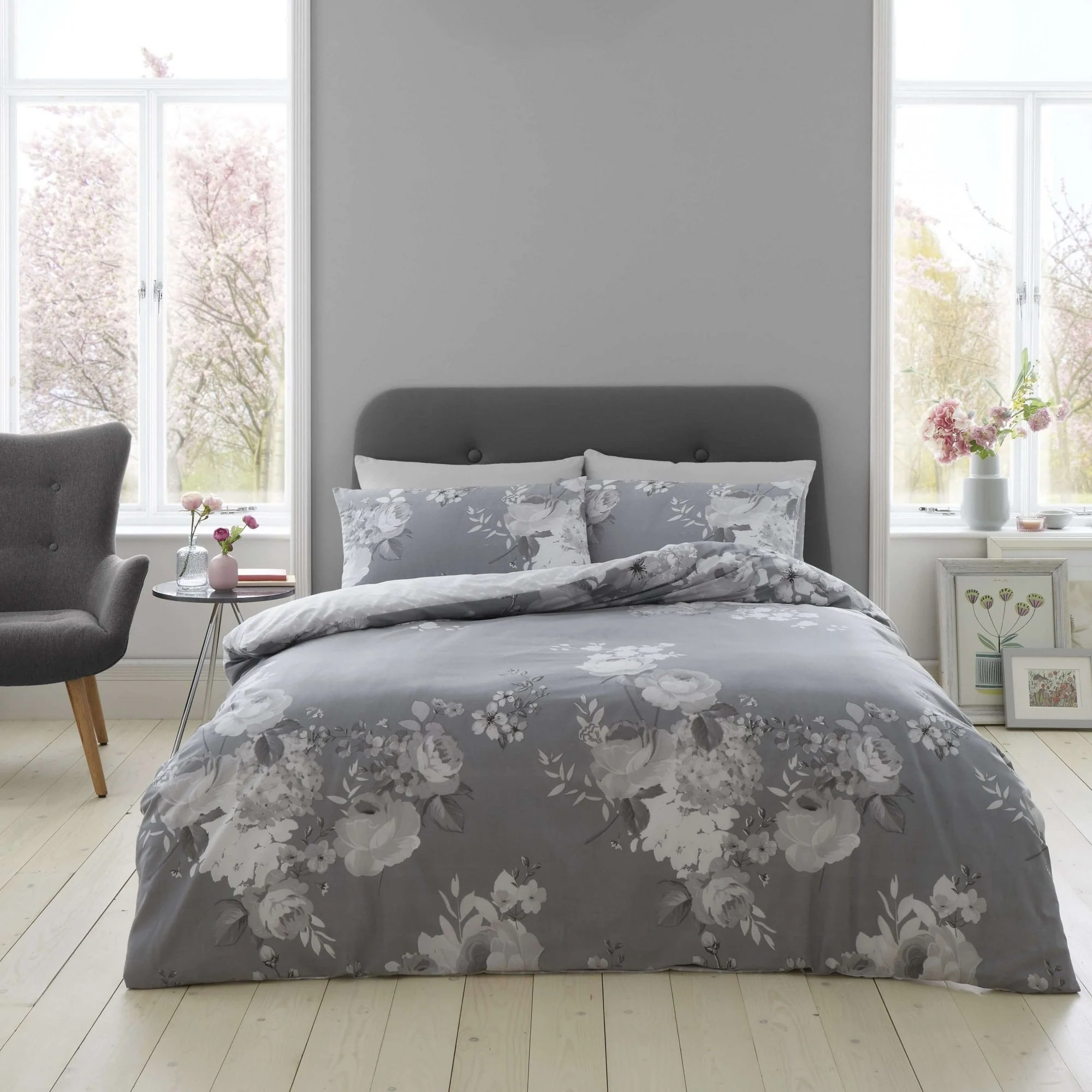 Hallie Stripe Duvet Cover Bedding Set - Grey