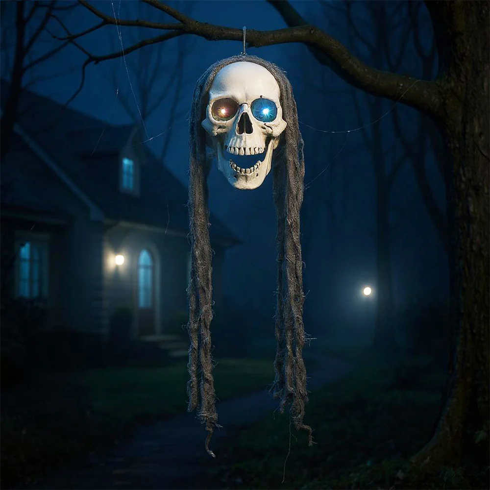 Halloween Hanging Skull with Glowing Eyes - Image 2