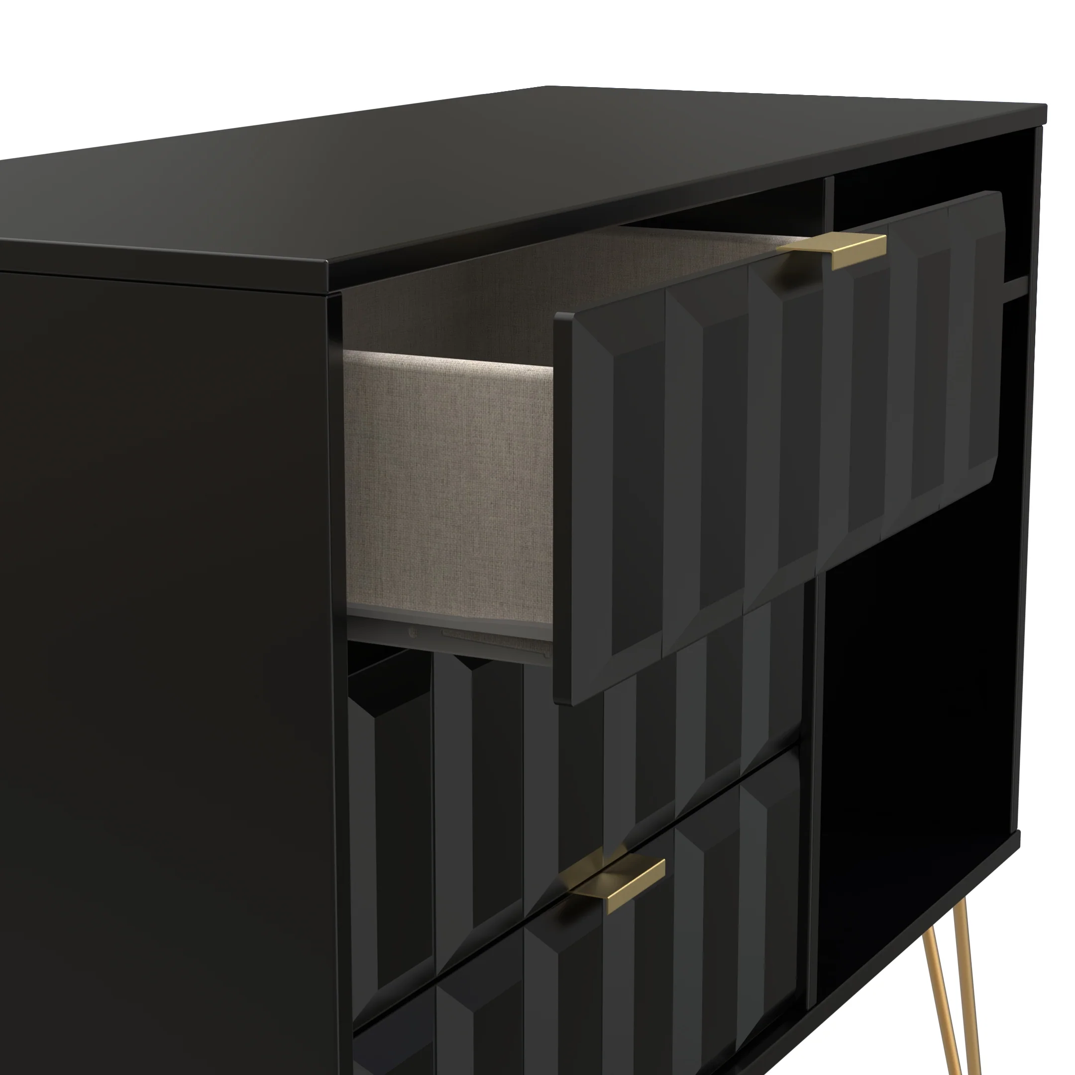 Hanover Ready Assembled 3 Drawer TV Unit in Deep Black & Black Matt - Image 13