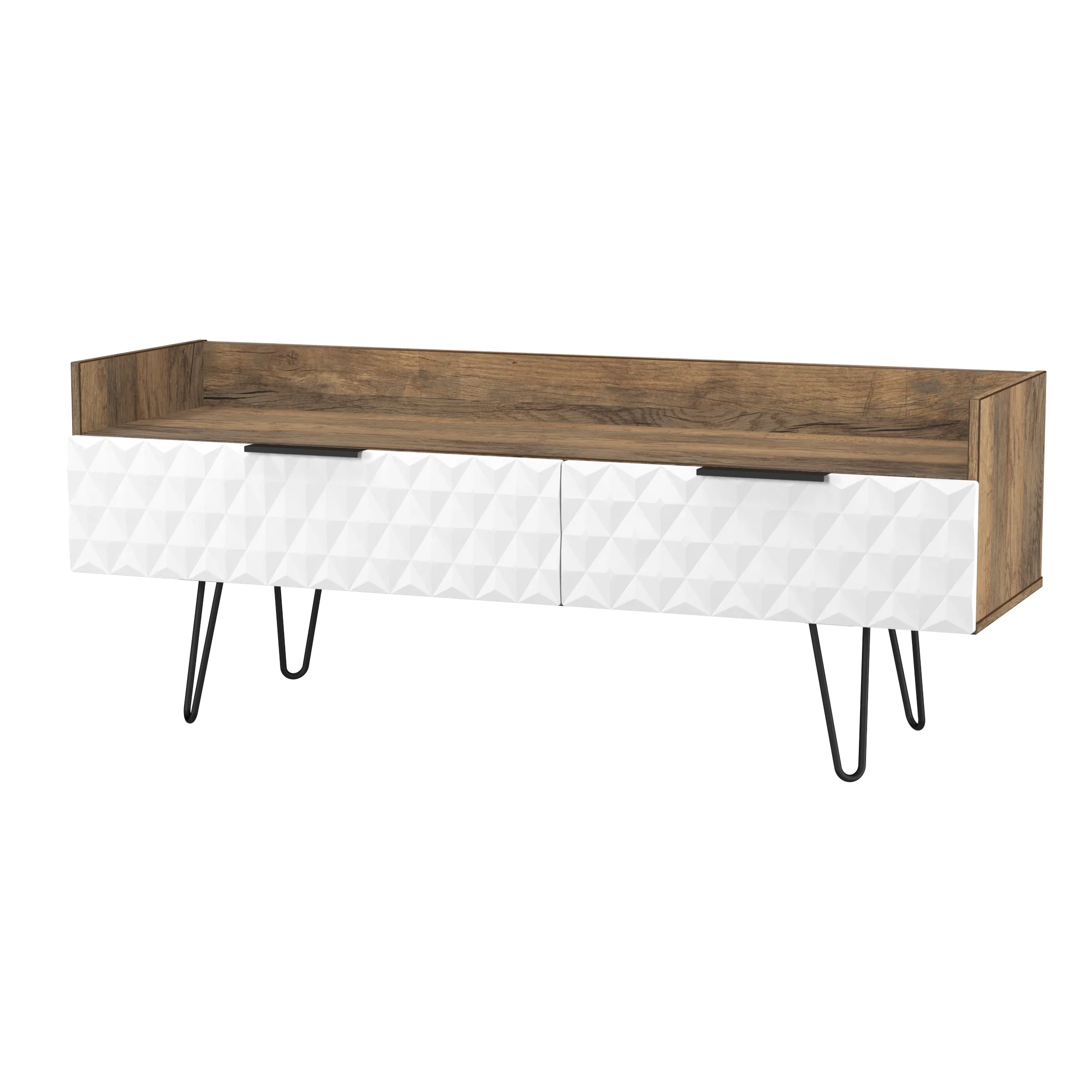 Harlequin 2 Drawer Coffee TV Unit in White Matt & Vintage Oak - Ready Assembled - Image 4
