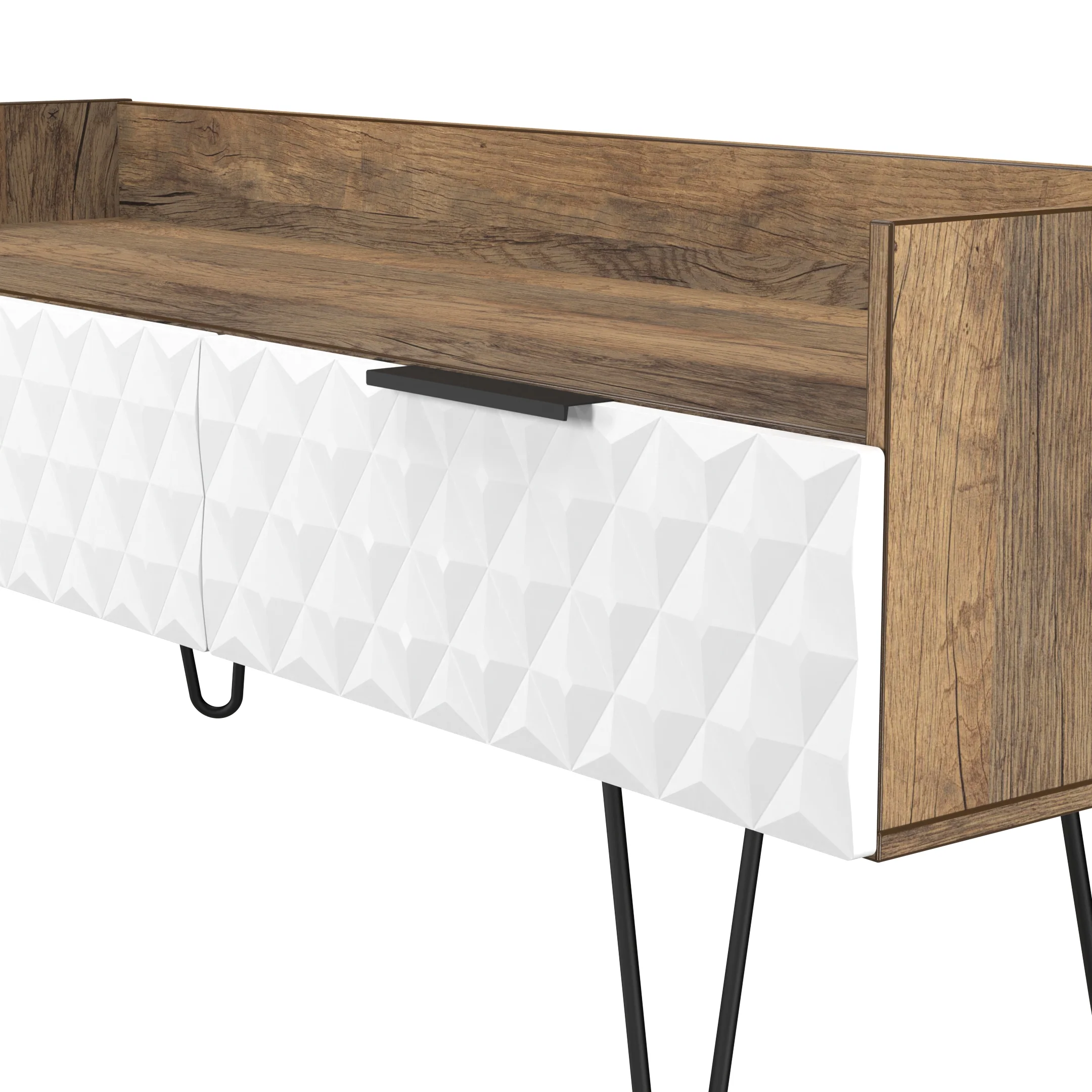 Harlequin 2 Drawer Coffee TV Unit in White Matt & Vintage Oak - Ready Assembled - Image 5
