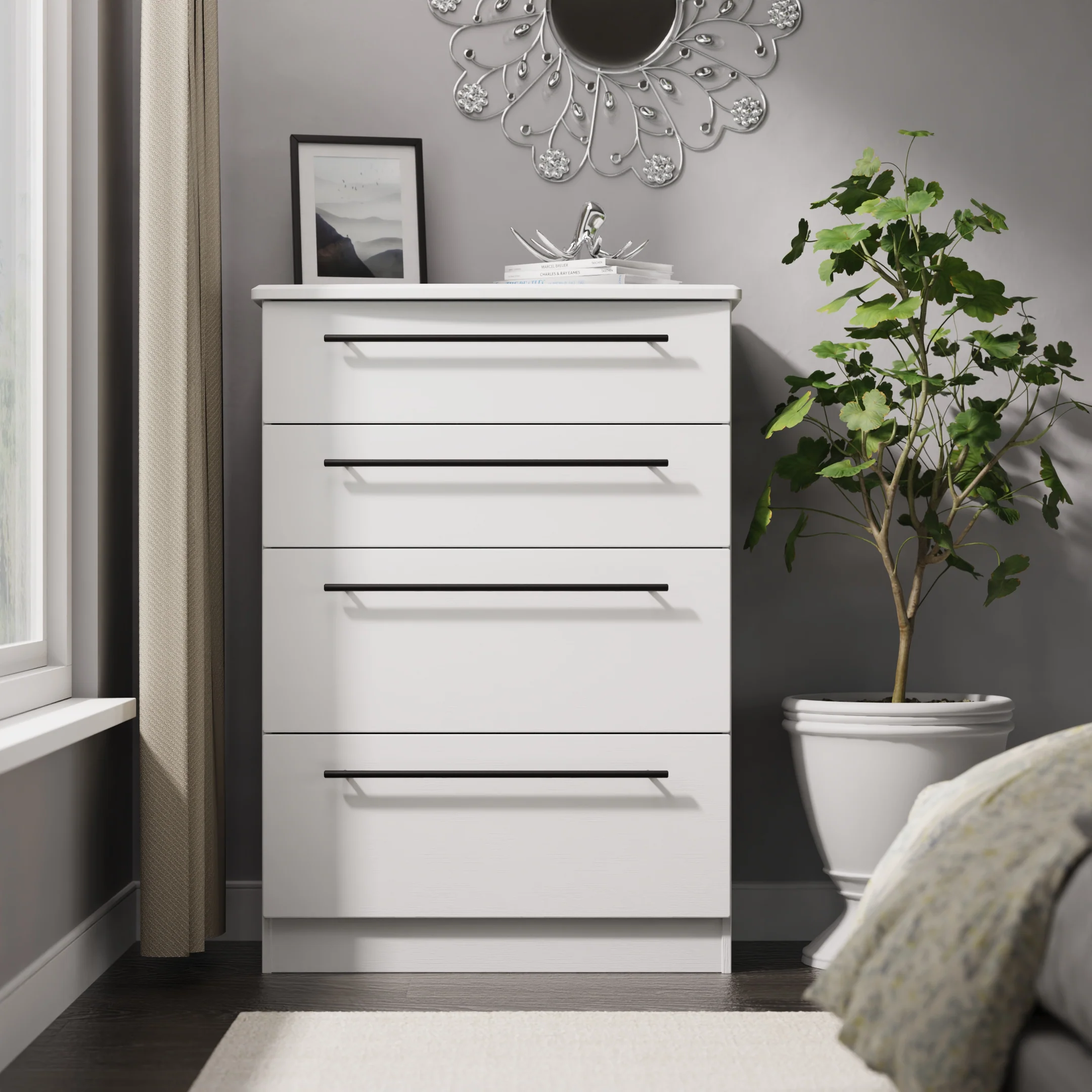 Harrow Ready Assembled 4 Drawer Deep Chest in White Ash