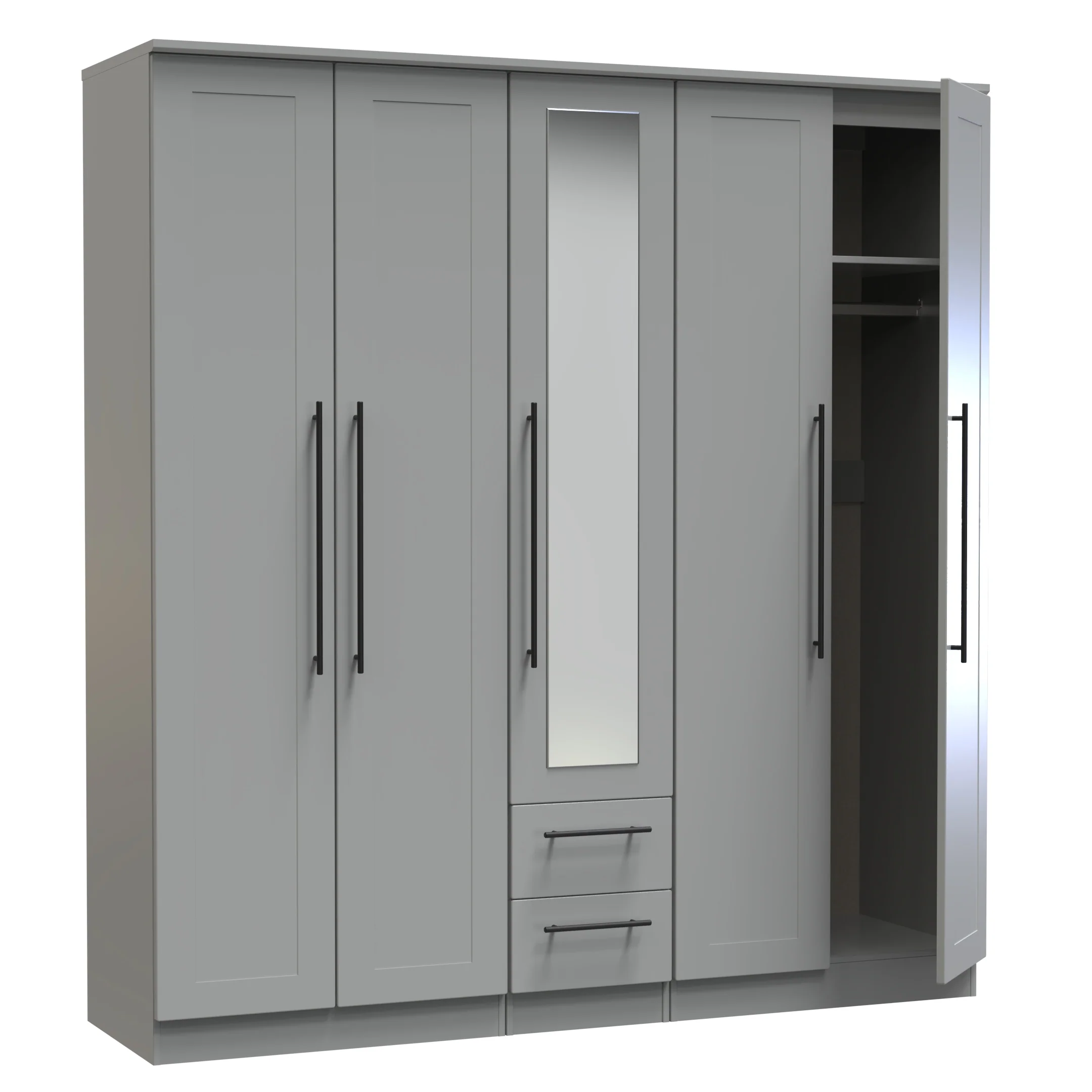 Harrow Ready Assembled Tall 5 Door 2 Drawer 1 Mirror Wardrobe in Dusk Grey - Image 6