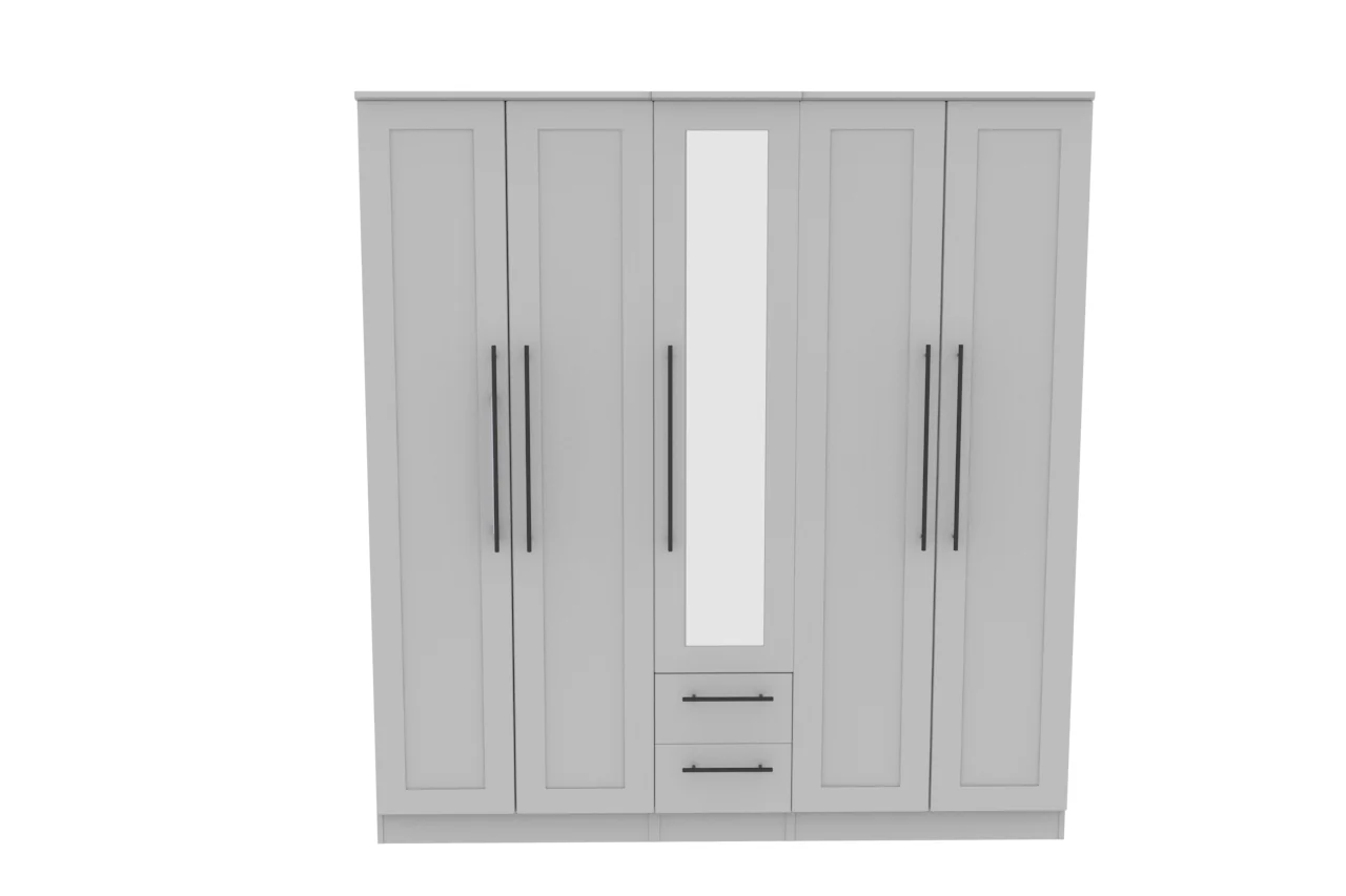 Harrow Ready Assembled Tall 5 Door 2 Drawer 1 Mirror Wardrobe in Dusk Grey - Image 9