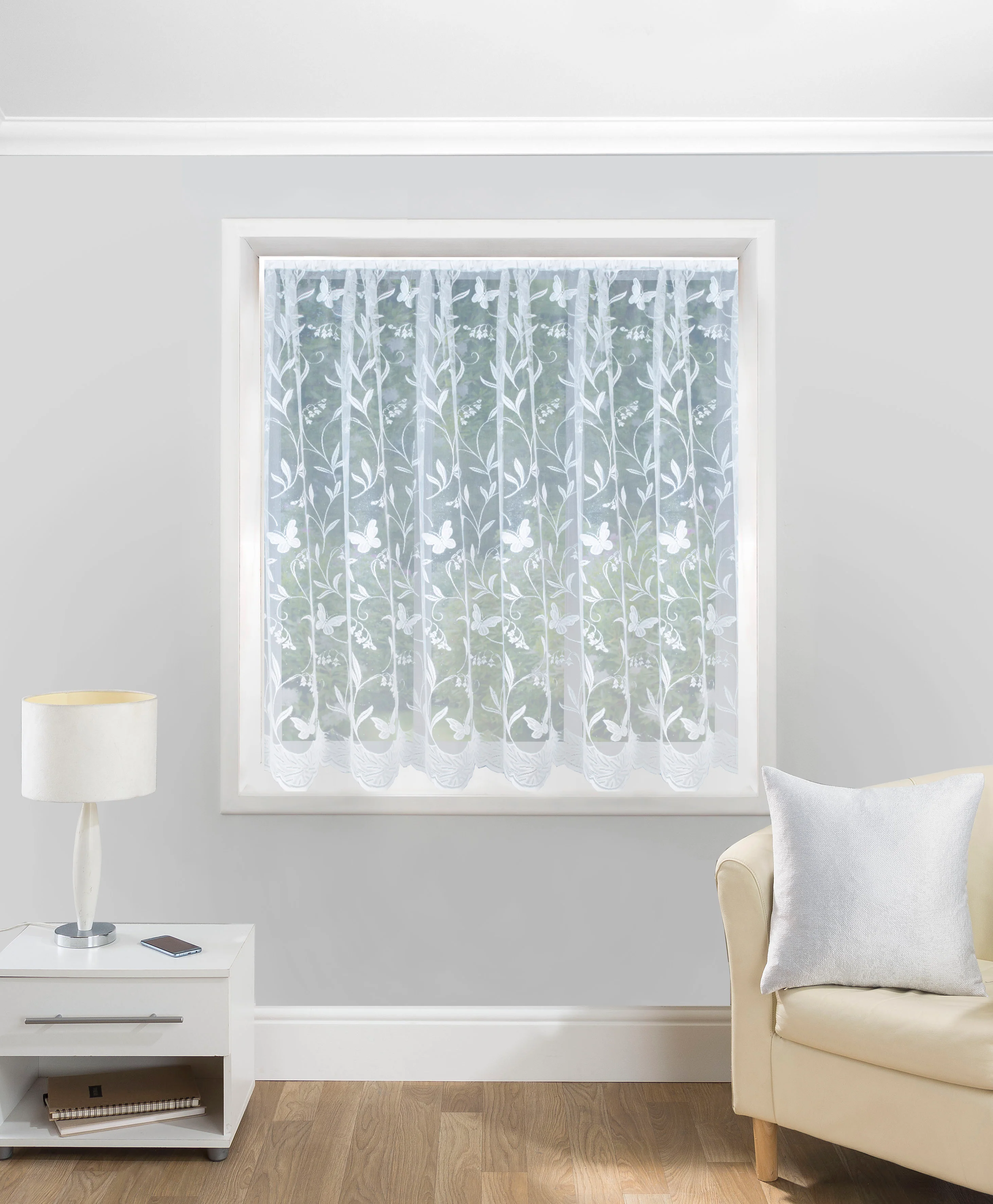 Hawaii Lace Floral White Net Cut Panel with Butterflies - Image 2